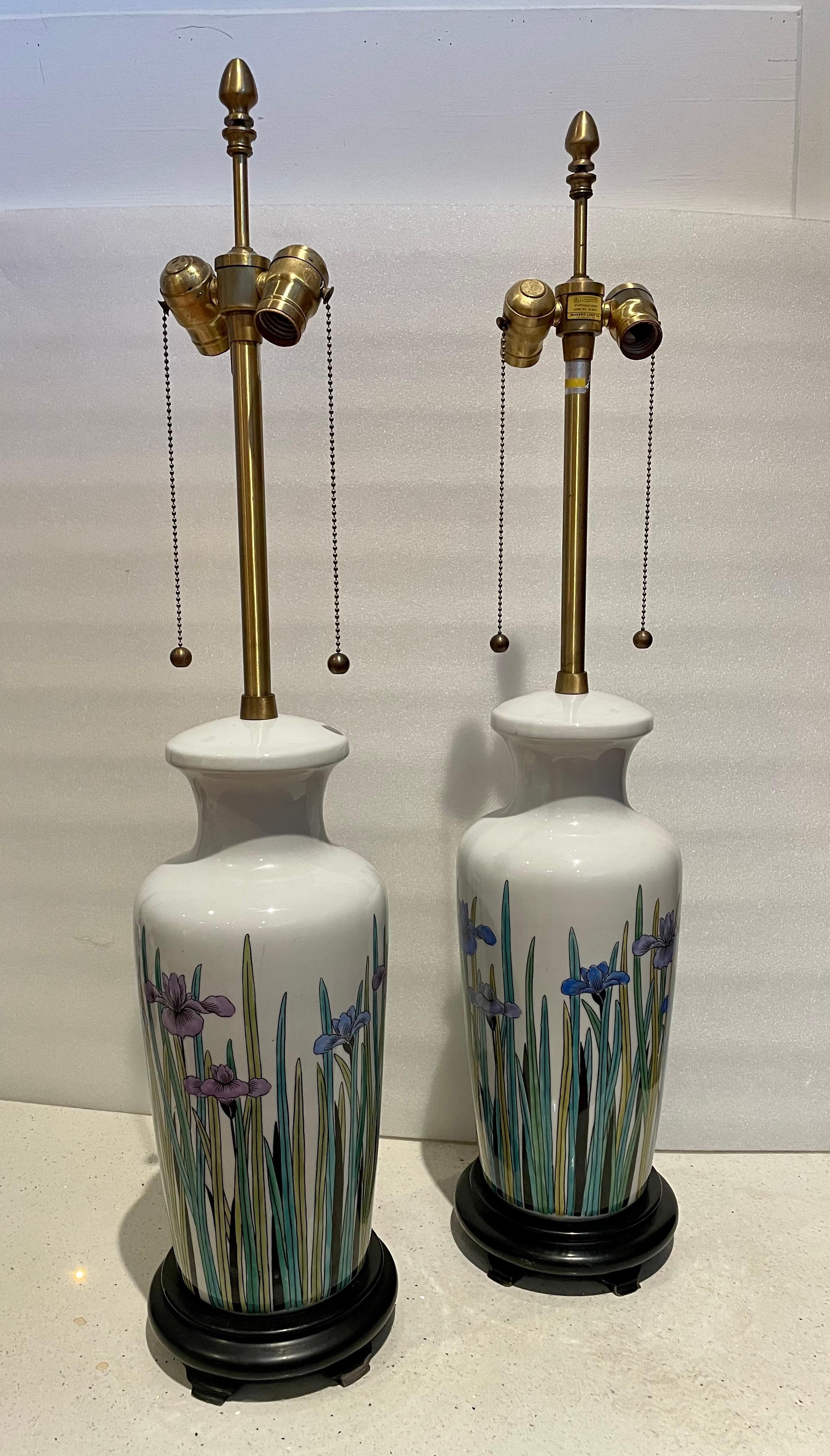 20th Century Pair of Tall Marbro Lamp Company Table Lamps in Porcelain For Sale