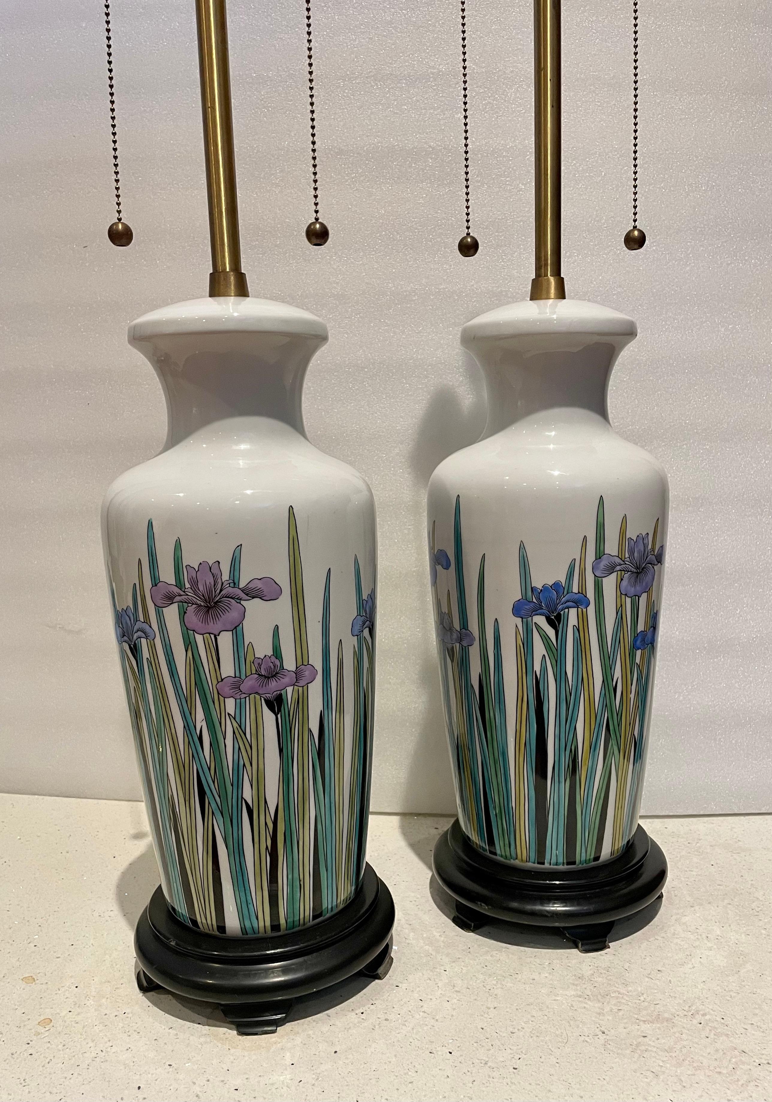 Pair of Tall Marbro Lamp Company Table Lamps in Porcelain For Sale 1