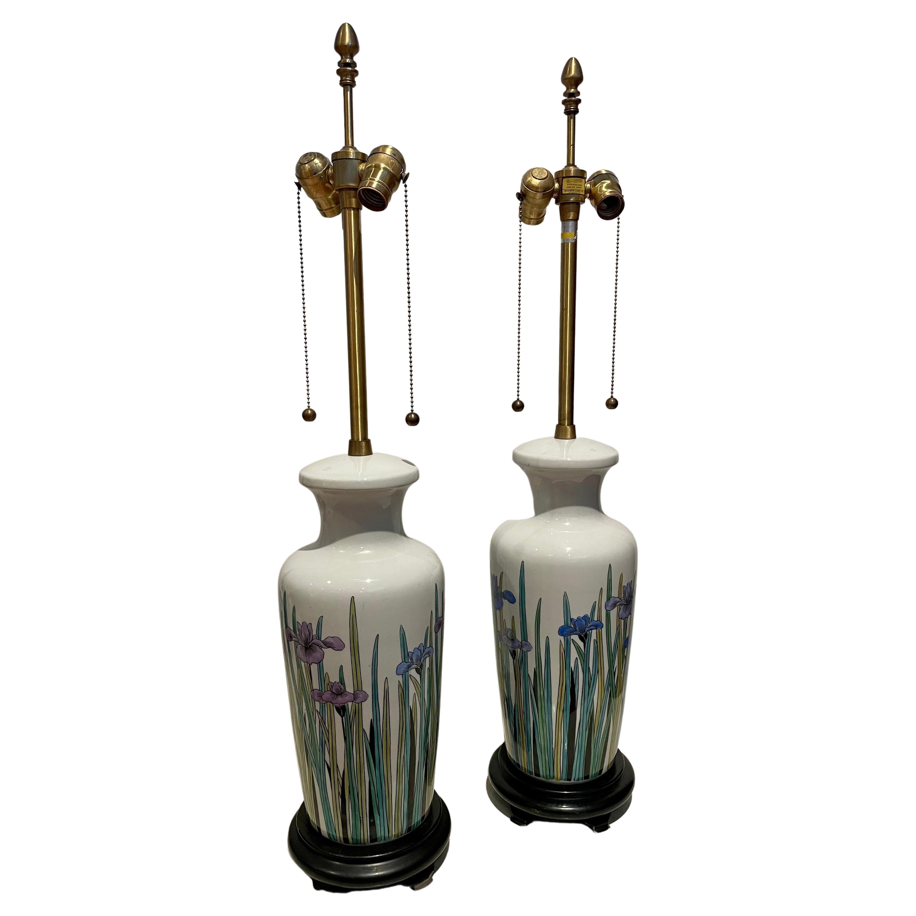 Pair of Tall Marbro Lamp Company Table Lamps in Porcelain For Sale