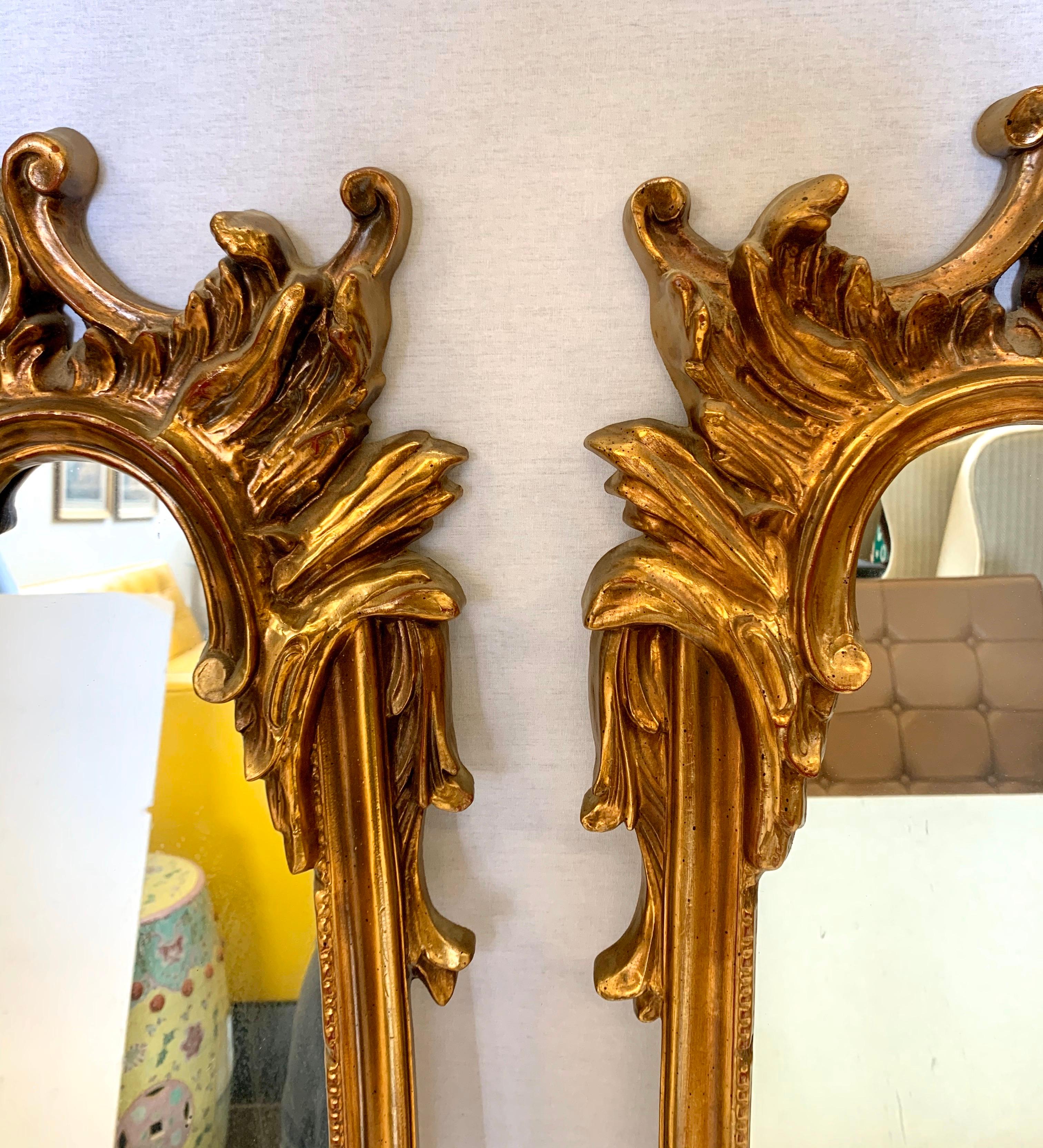 Pair of Tall Matching Carved Baroque Style Giltwood Mirrors In Good Condition In West Hartford, CT