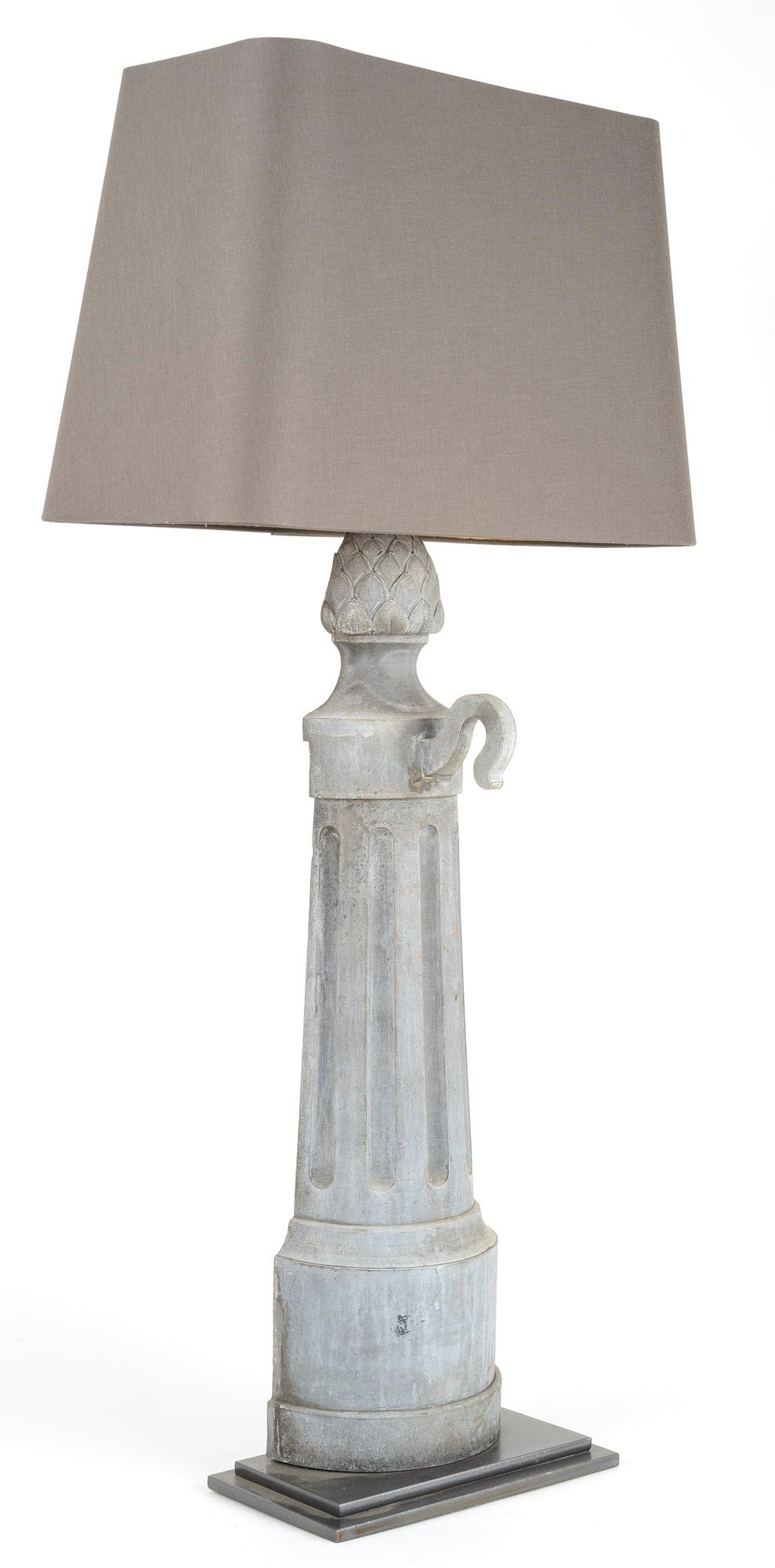 French Pair of Tall Metal Lamps with Custom Shade