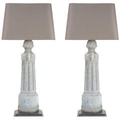 Pair of Tall Metal Lamps with Custom Shade
