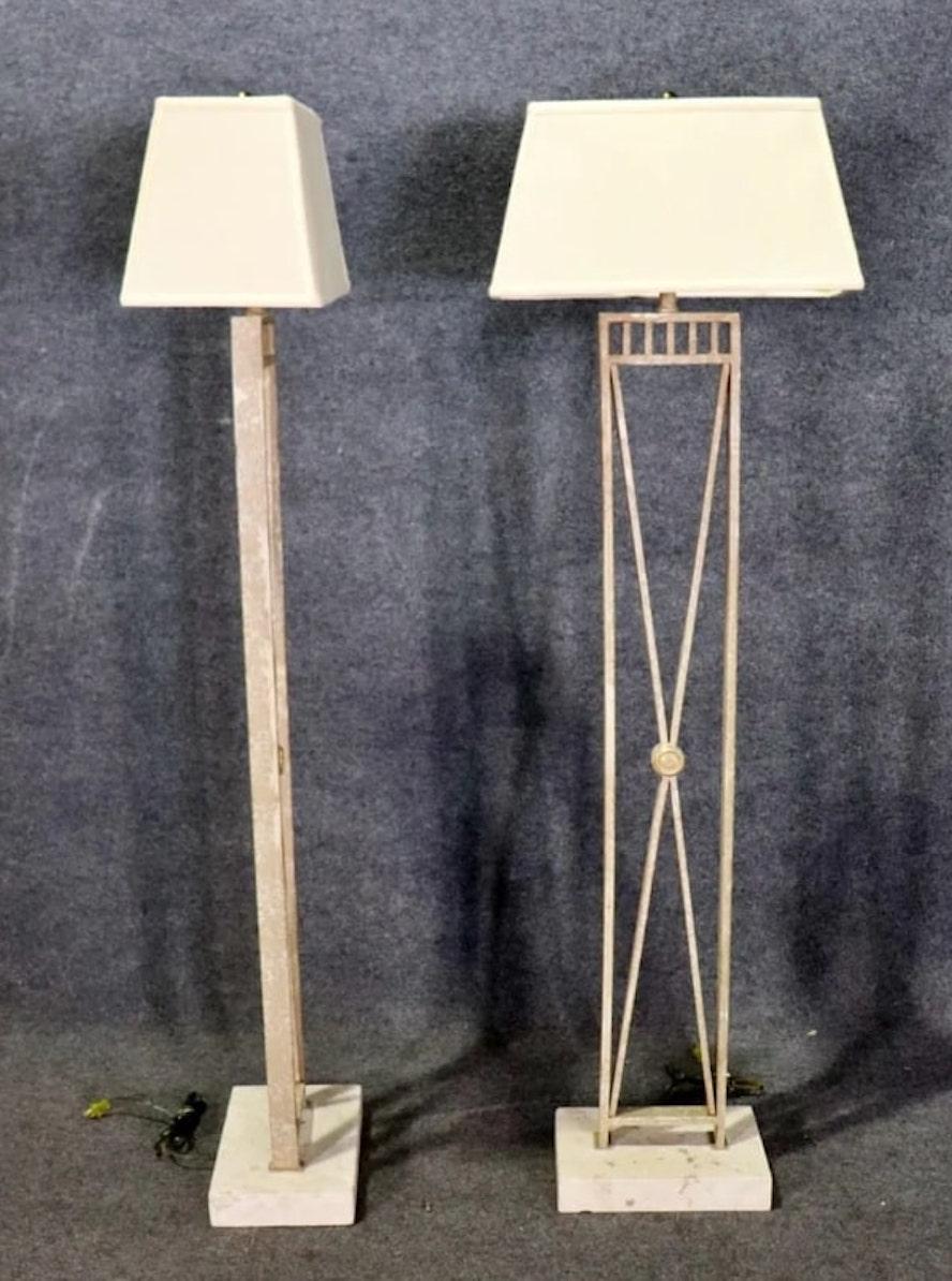Pair of vintage style floor lamps with painted metal on marble bases.
Please confirm location NY or NJ