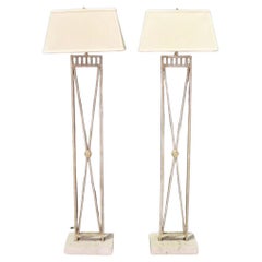 Vintage Pair of Tall Metal & Marble Floor Lamps