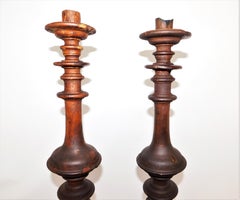 Pair of Tall Mid-19th Century Traditional Rustic Wood Candlesticks