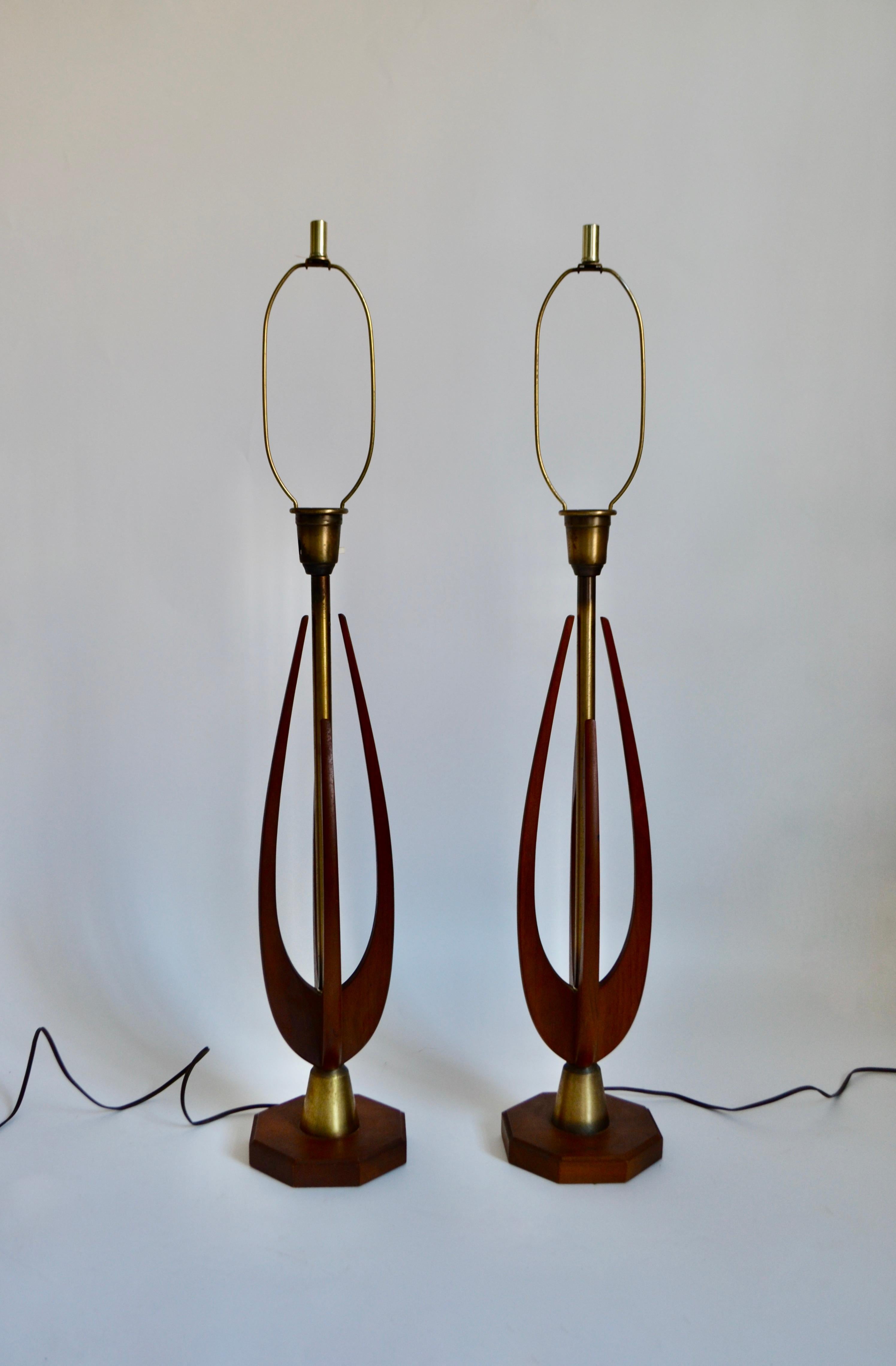Mid-Century Modern Pair of Tall Mid-Century Danish Walnut Table Lamps, 1960s