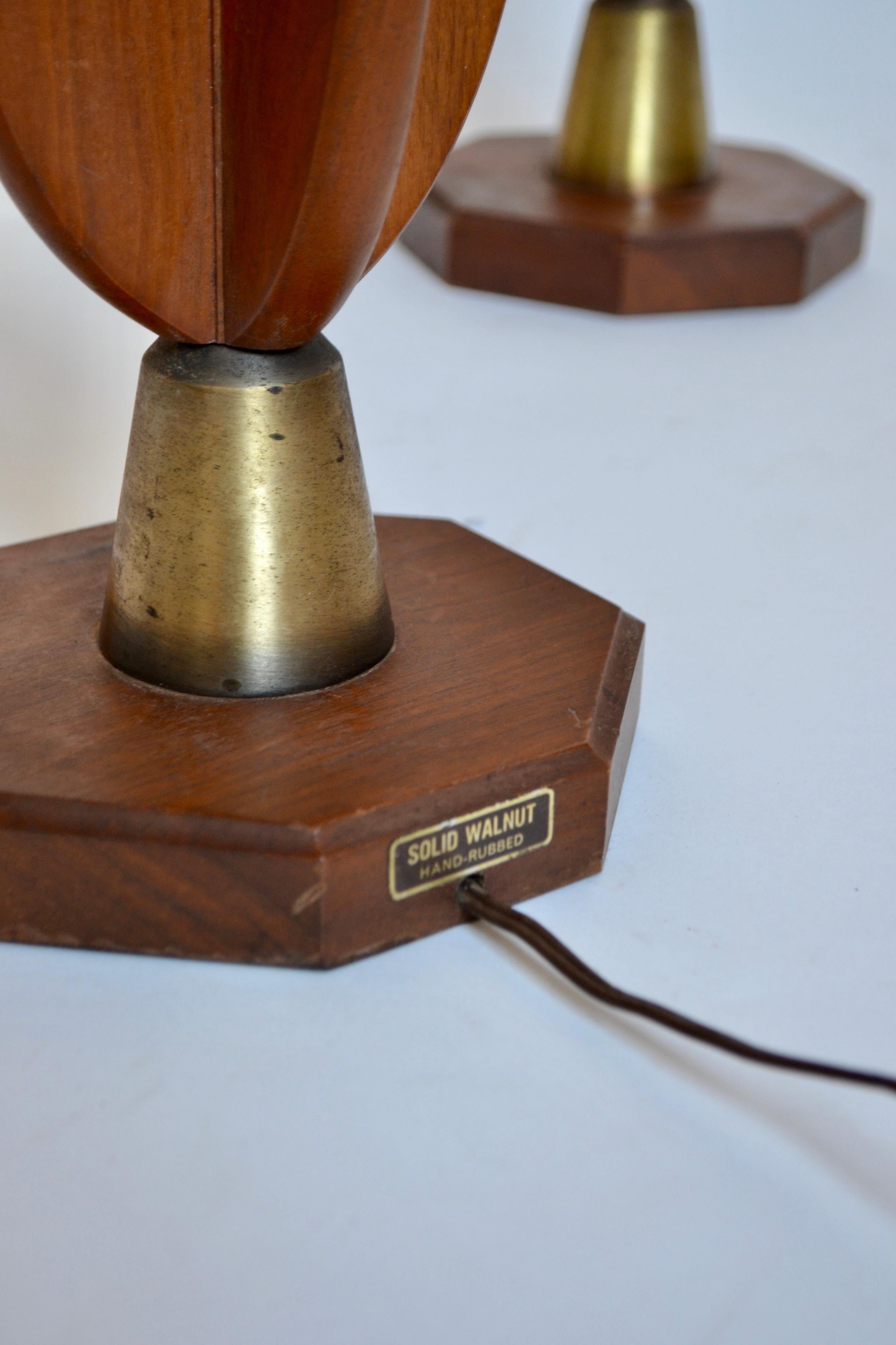 Brass Pair of Tall Mid-Century Danish Walnut Table Lamps, 1960s