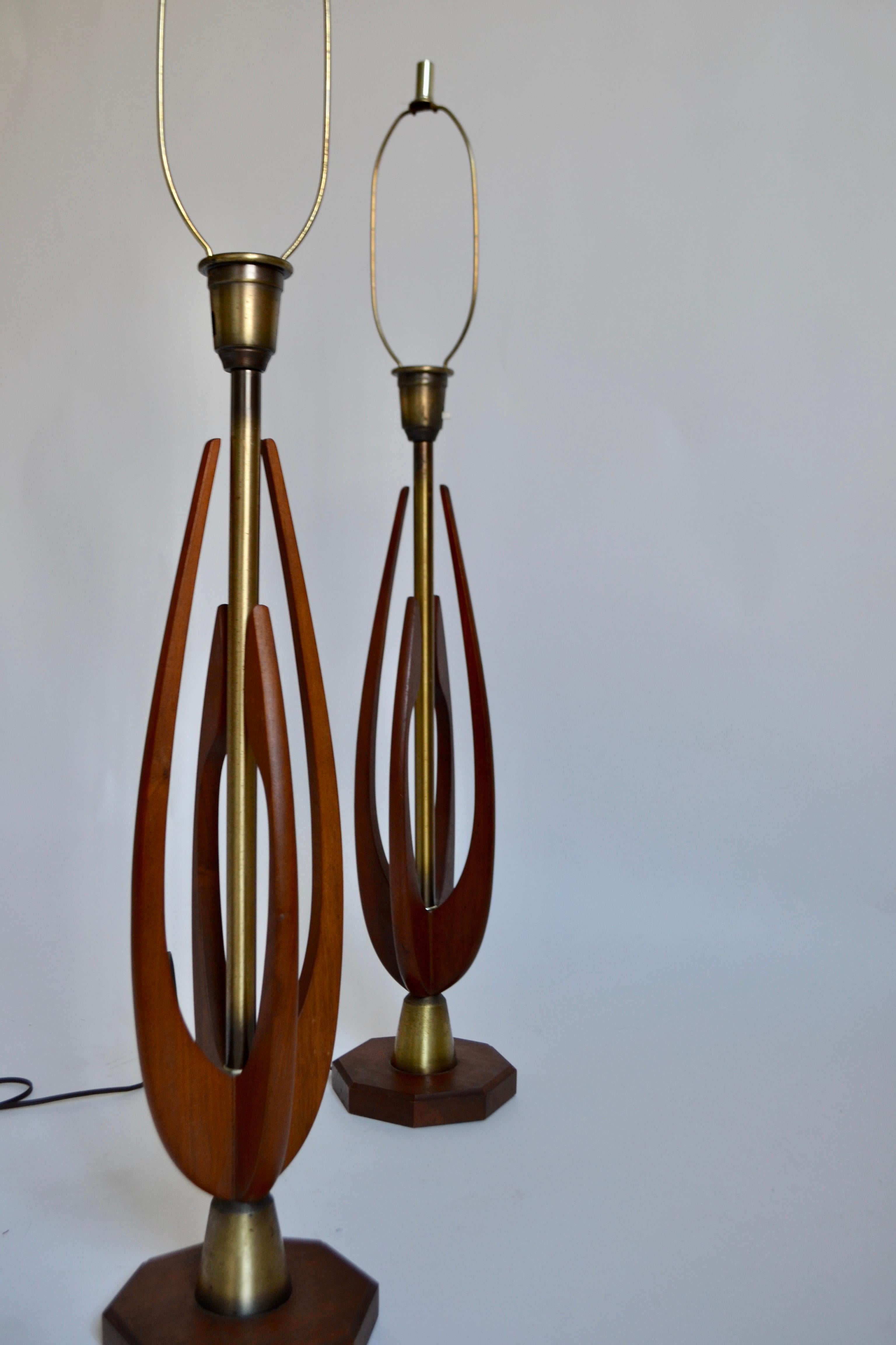Pair of Tall Mid-Century Danish Walnut Table Lamps, 1960s 1