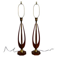Pair of Tall Mid-Century Danish Walnut Table Lamps, 1960s