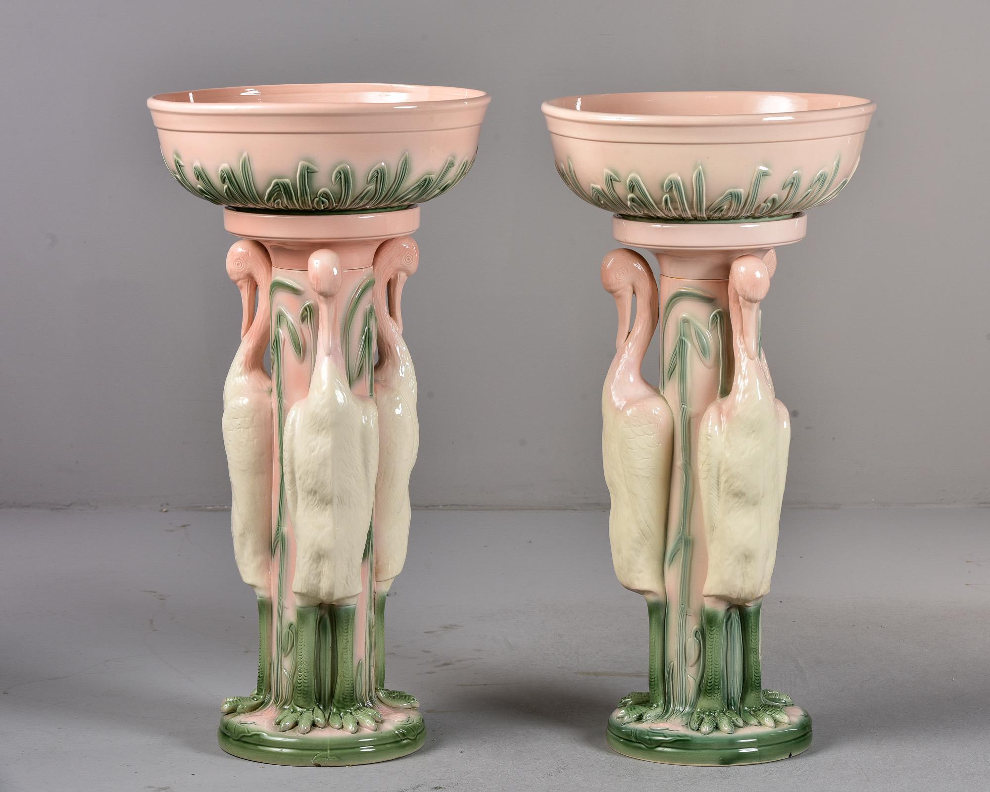 Mid-Century Modern Pair of Tall Mid Century English Porcelain Flamingo Jardinieres