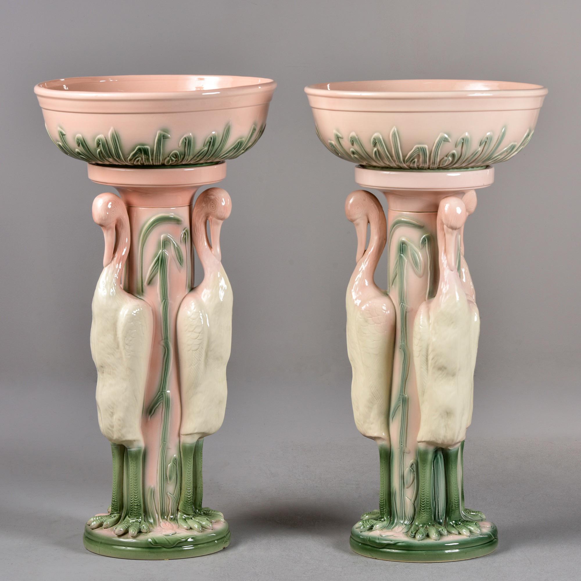 Pair of Tall Mid Century English Porcelain Flamingo Jardinieres In Good Condition In Troy, MI