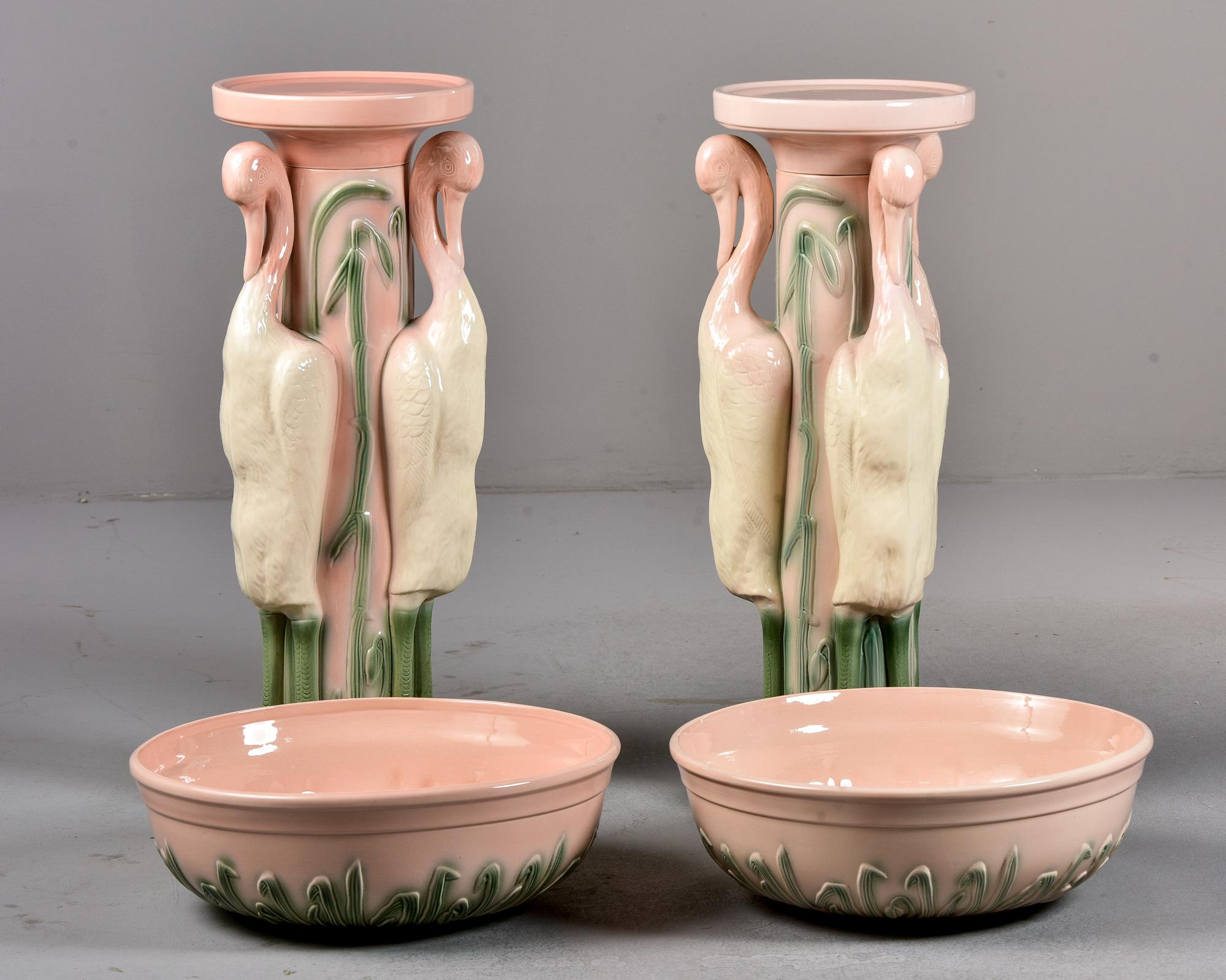 20th Century Pair of Tall Mid Century English Porcelain Flamingo Jardinieres