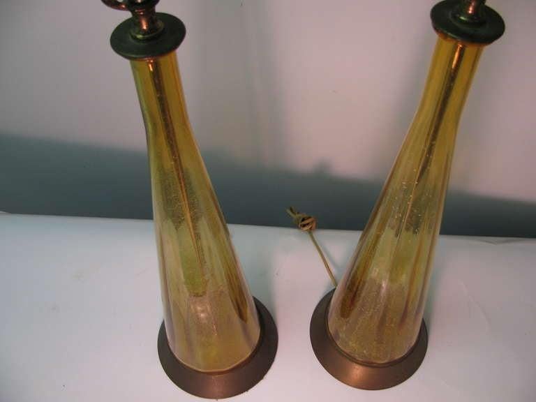 Hand-Crafted Pair of Tall Tapered & Fluted Mid-Century Modern Italian Glass Table Lamps For Sale