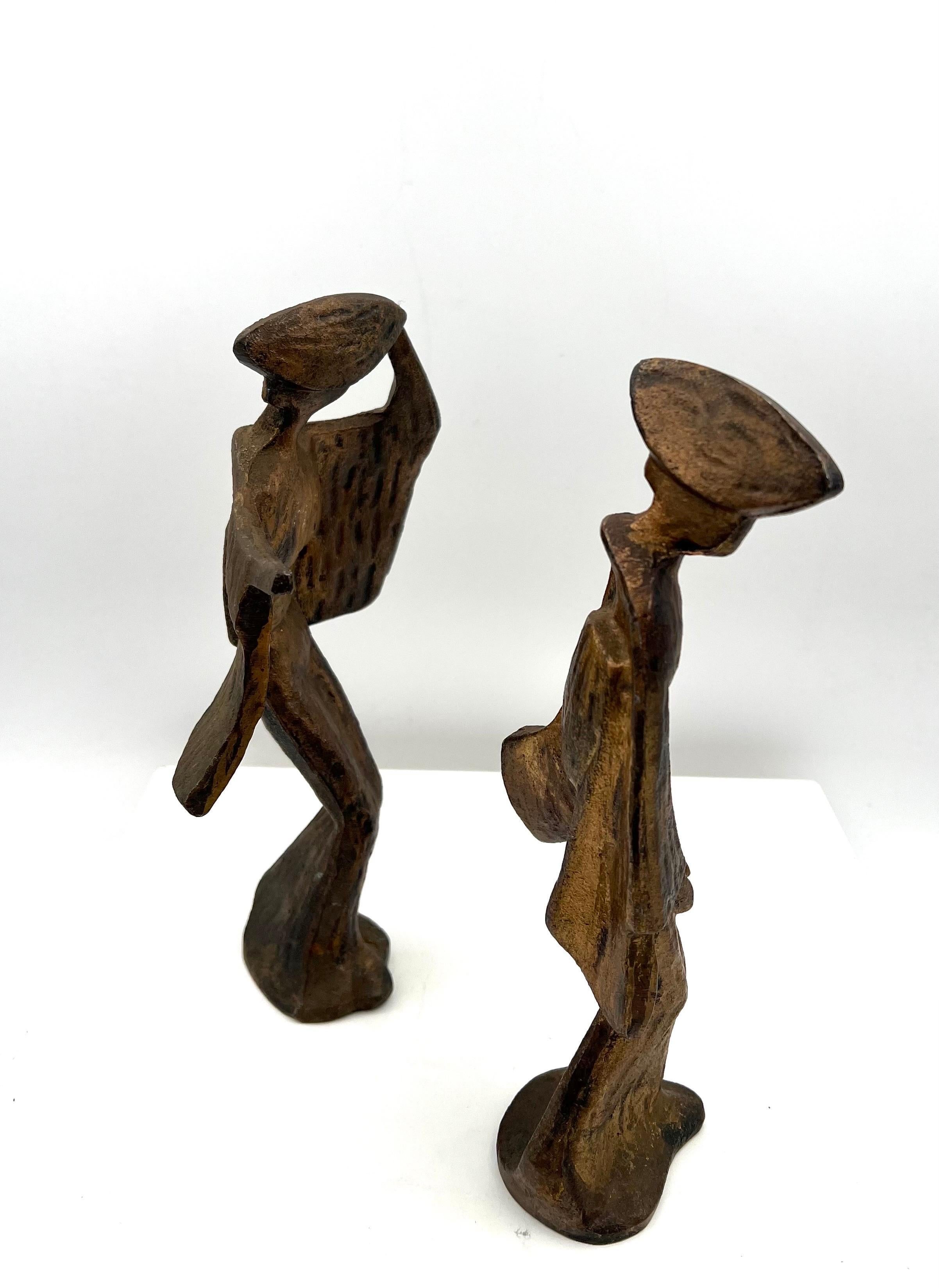 Pair of Tall Midcentury Japanese Geisha Dancing Figures Sculptures In Good Condition For Sale In San Diego, CA