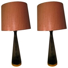 Pair of Tall Mid-Century Modern Bottle Shaped Blenko Glass Table Lamps