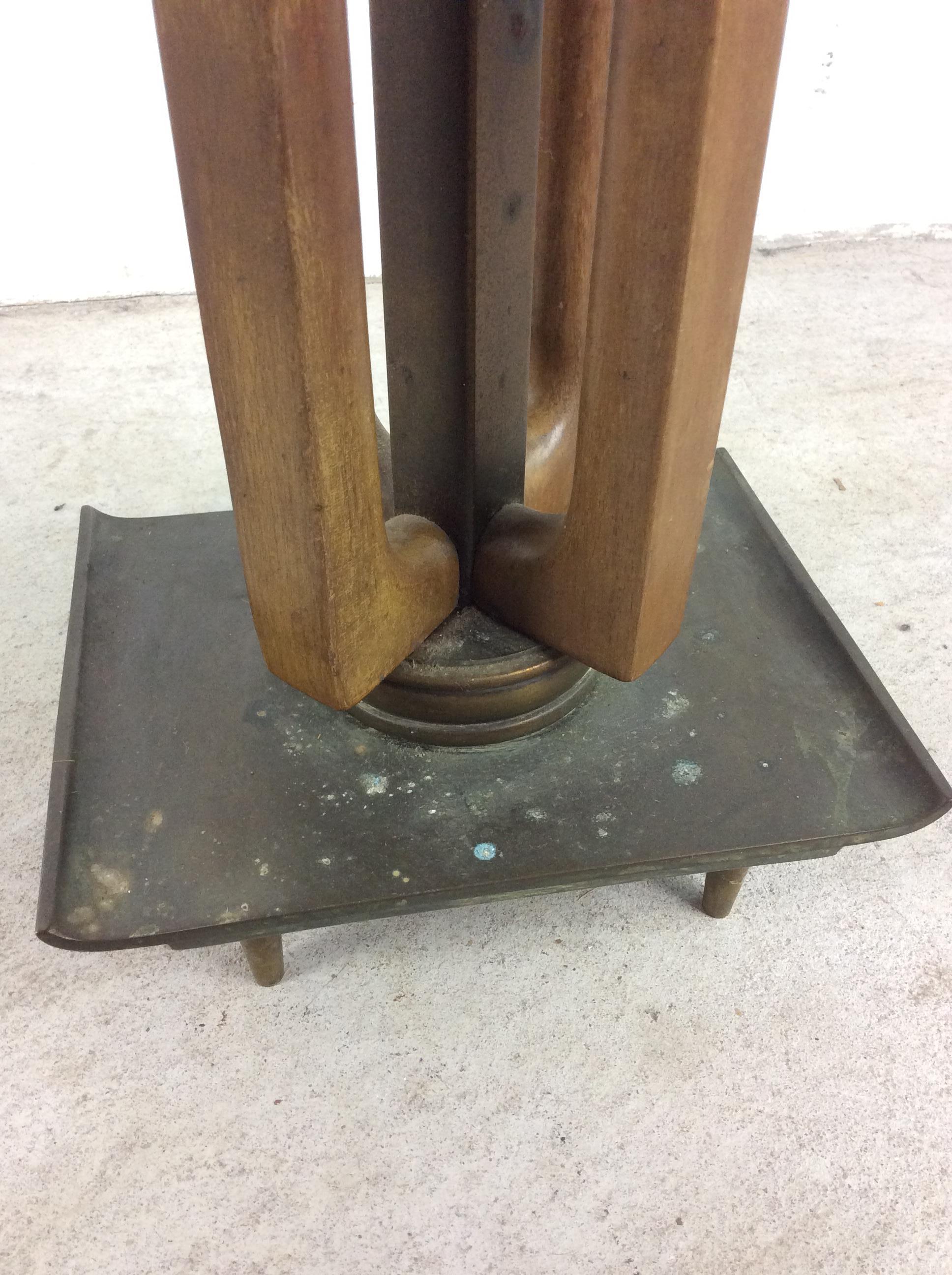 Pair of Tall Mid Century Modern Brass & Walnut Table Lamps For Sale 11