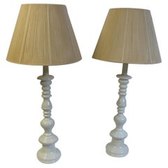 Pair of Tall Mid-Century Modern Classical Styled Porcelain Table Lamps