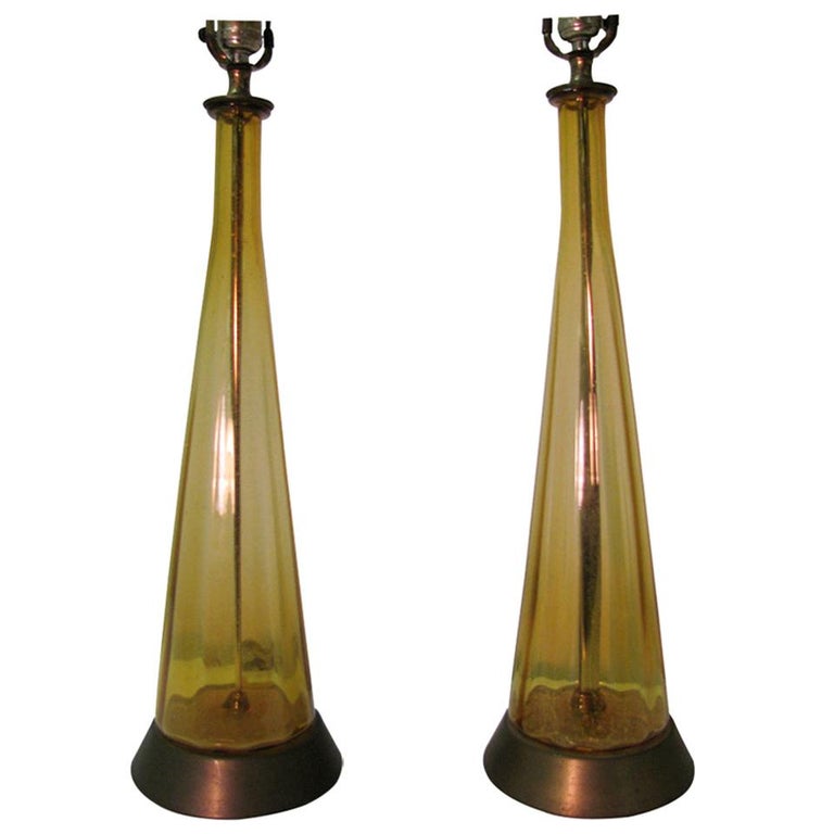 Pair of Tall Mid-Century Modern Italian Glass Table Lamps For Sale at ...
