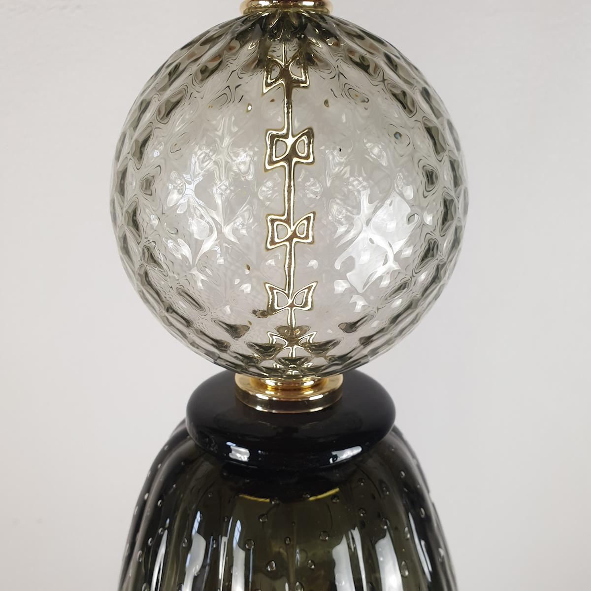 Pair of Tall Pendant Murano Glass & Brass Lights 4