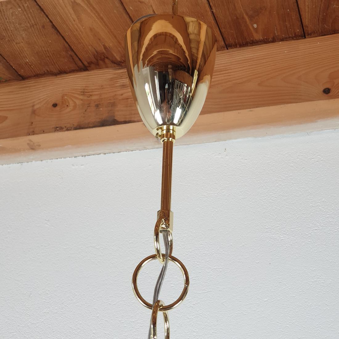 Pair of Tall Pendant Murano Glass & Brass Lights 5