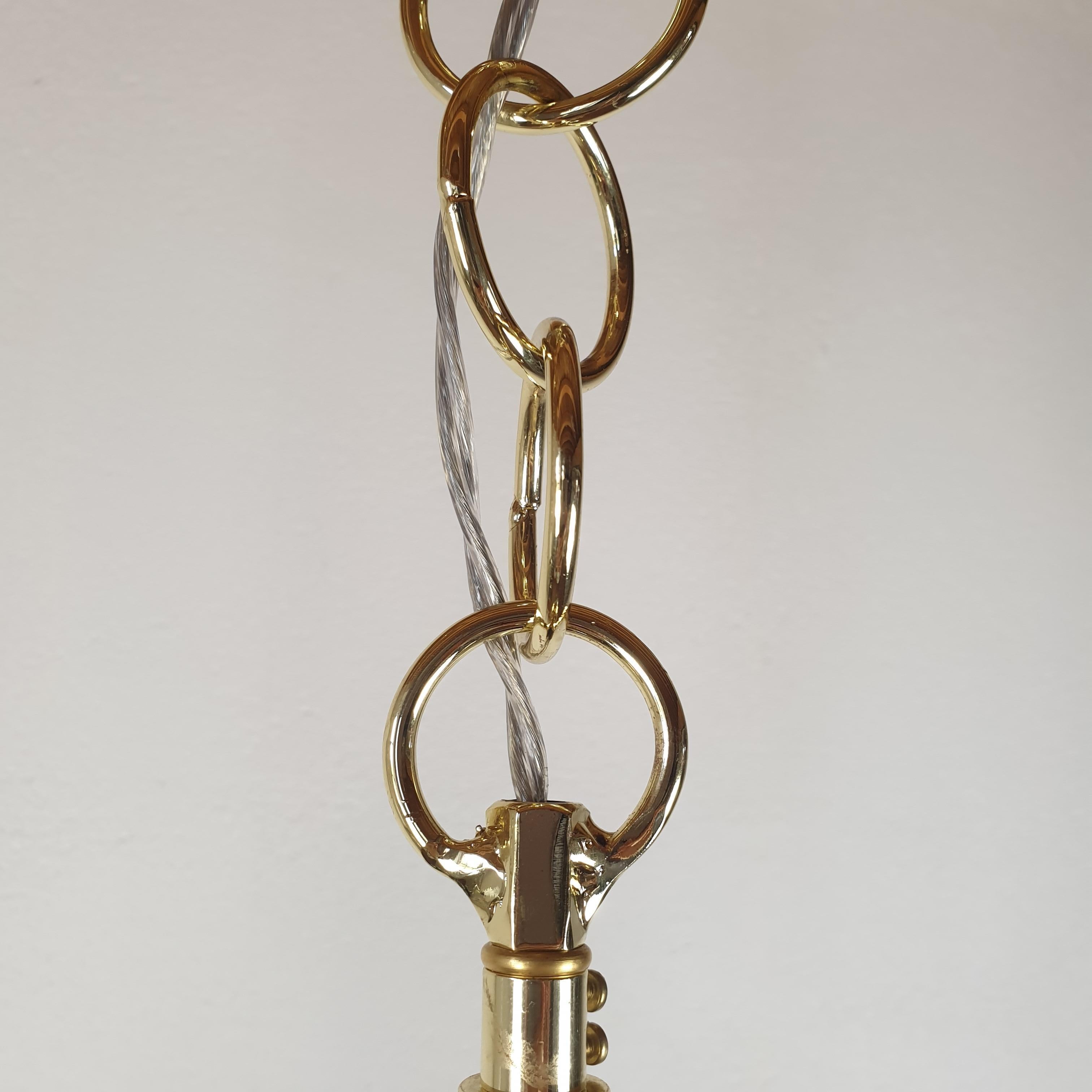 Pair of Tall Pendant Murano Glass & Brass Lights 6