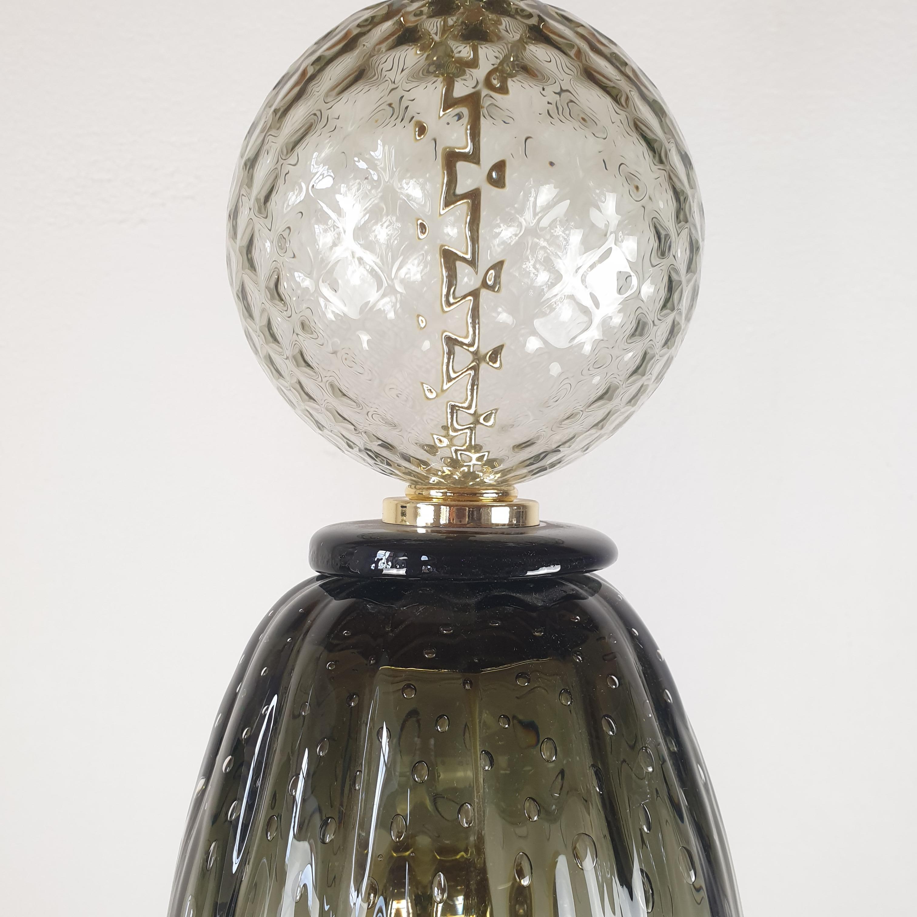 Pair of Tall Pendant Murano Glass & Brass Lights 1