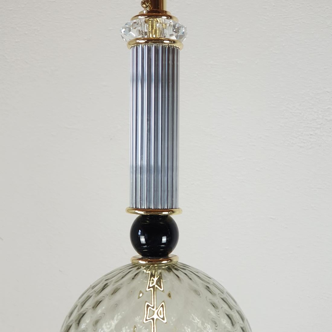 Pair of Tall Pendant Murano Glass & Brass Lights 2
