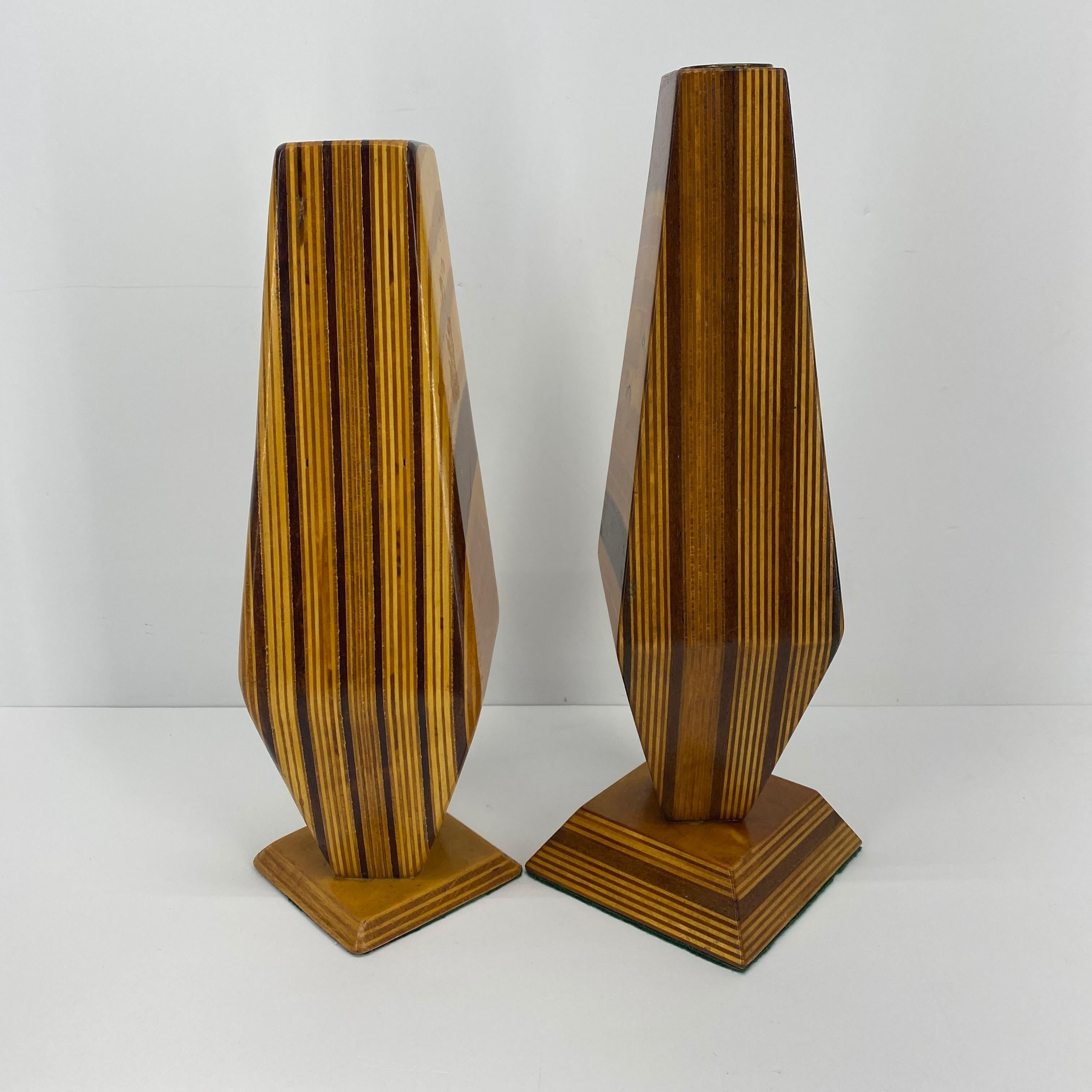 Pair of Tall Mid-Century Modern Wooden Candle Holders 5