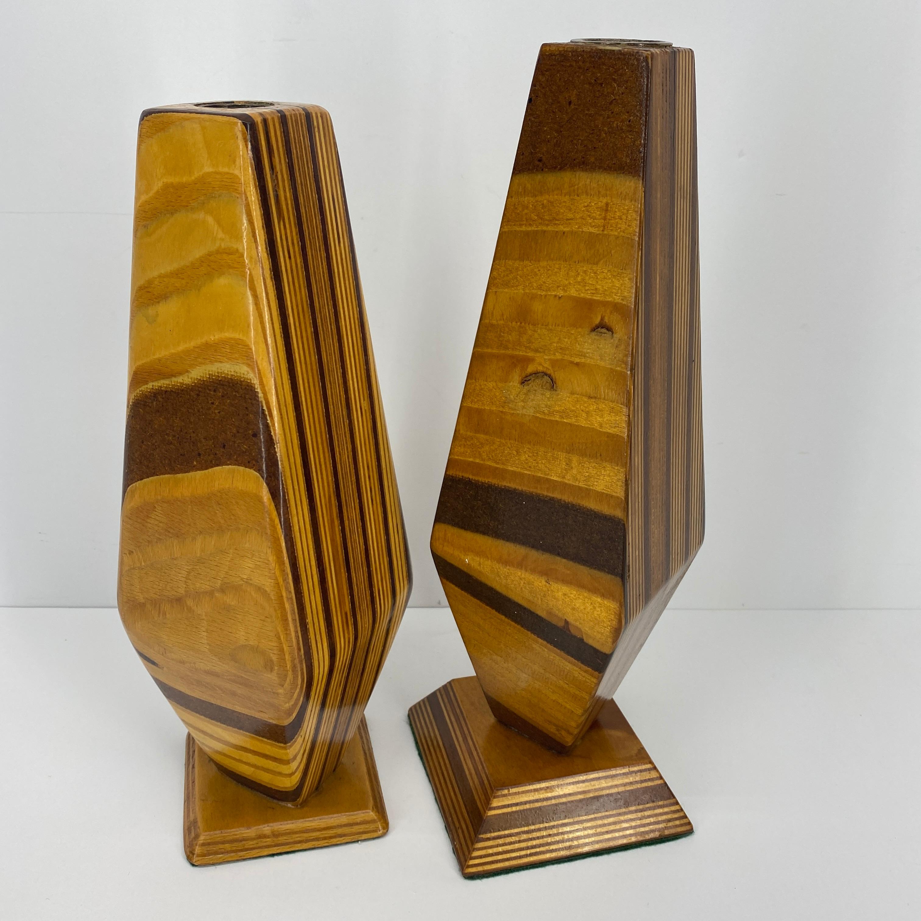 Pair of Tall Mid-Century Modern Wooden Candle Holders 7