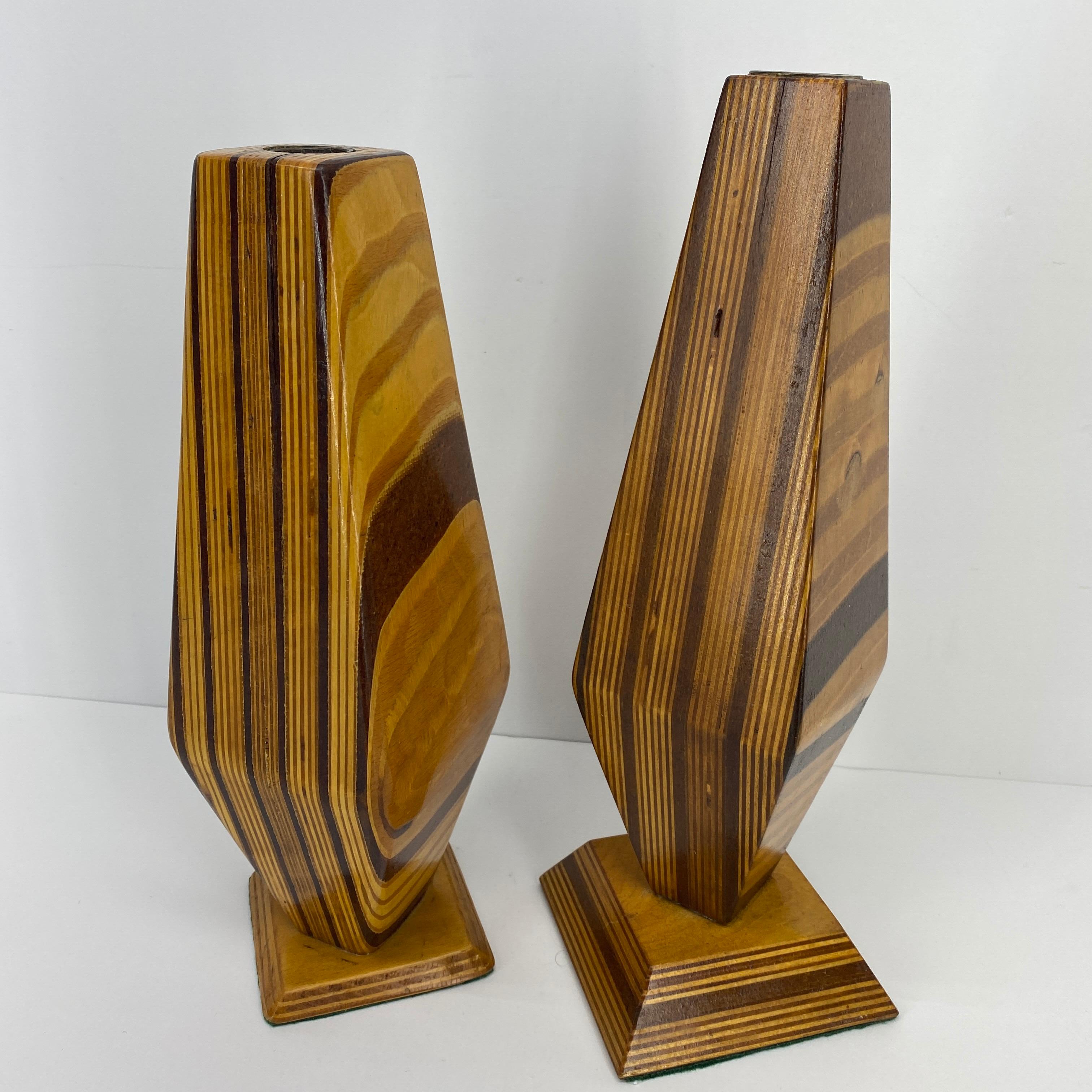 Pair of Tall Mid-Century Modern Wooden Candle Holders 10