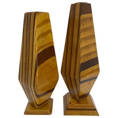 Pair of Tall Mid-Century Modern Wooden Candle Holders