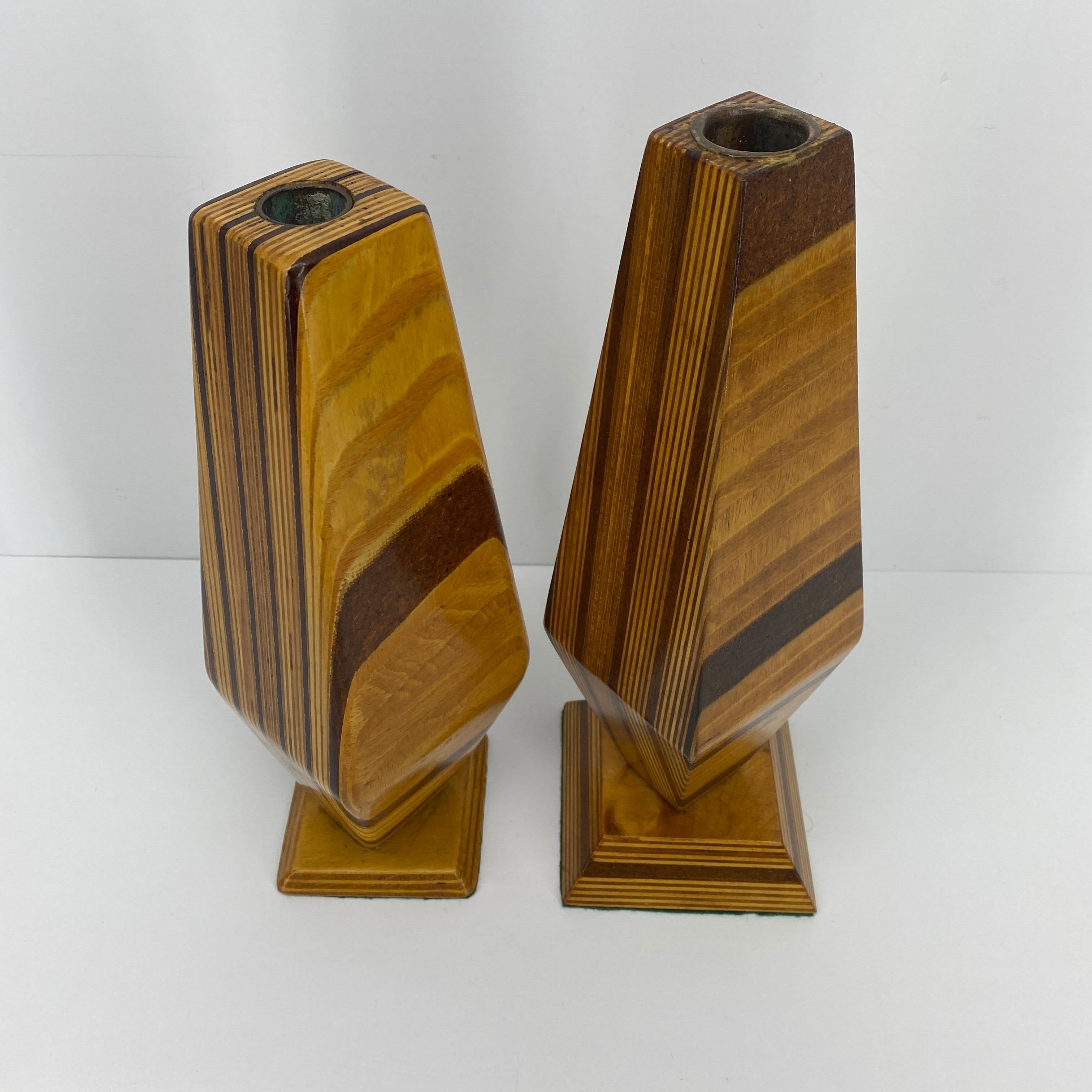 Pair of Tall Mid-Century Modern Wooden Candle Holders In Good Condition In Haddonfield, NJ