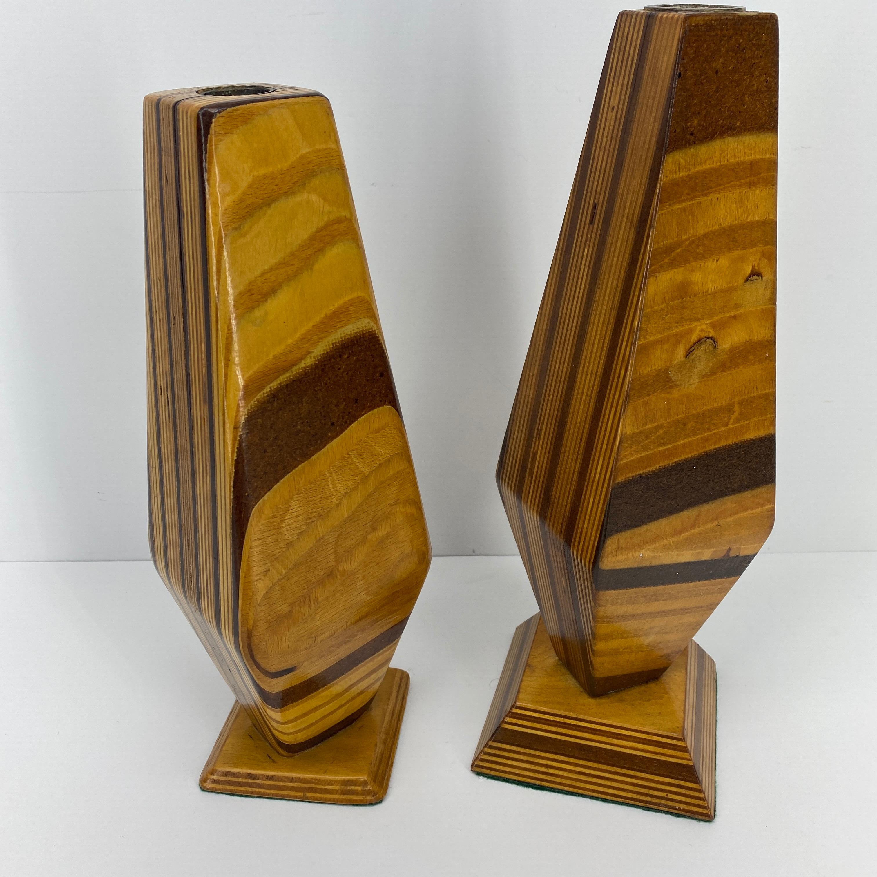 20th Century Pair of Tall Mid-Century Modern Wooden Candle Holders