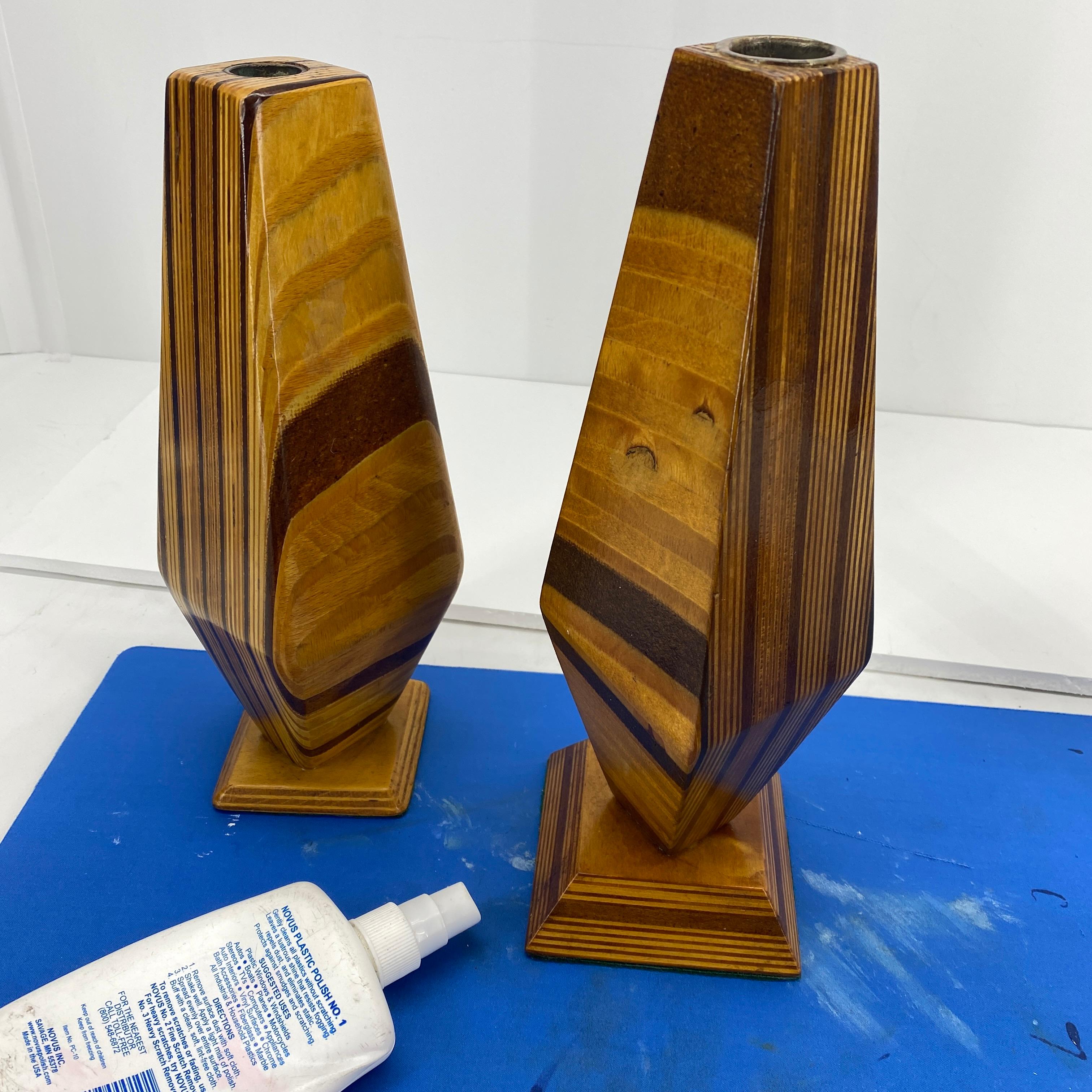 Pair of Tall Mid-Century Modern Wooden Candle Holders 1