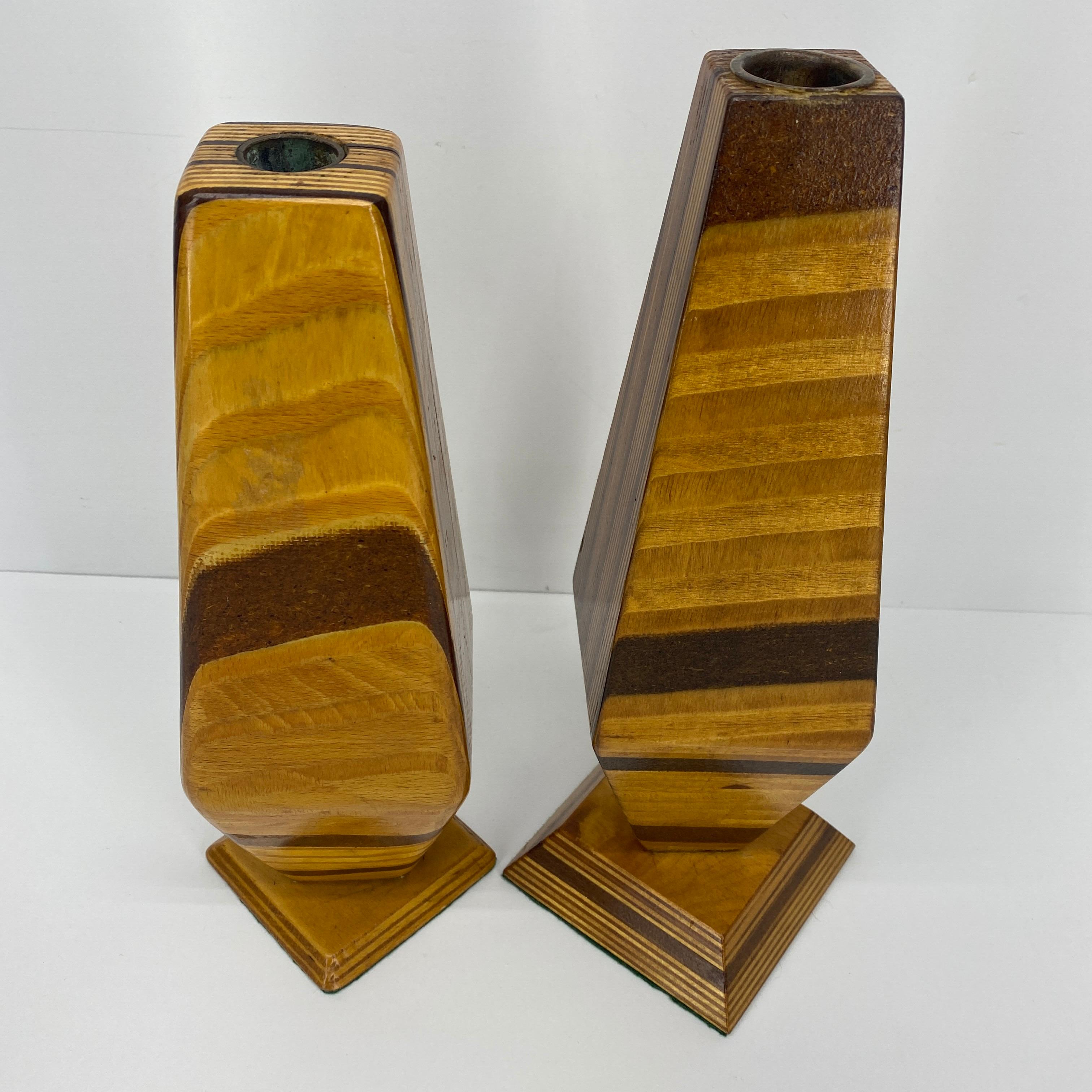 Pair of Tall Mid-Century Modern Wooden Candle Holders 2