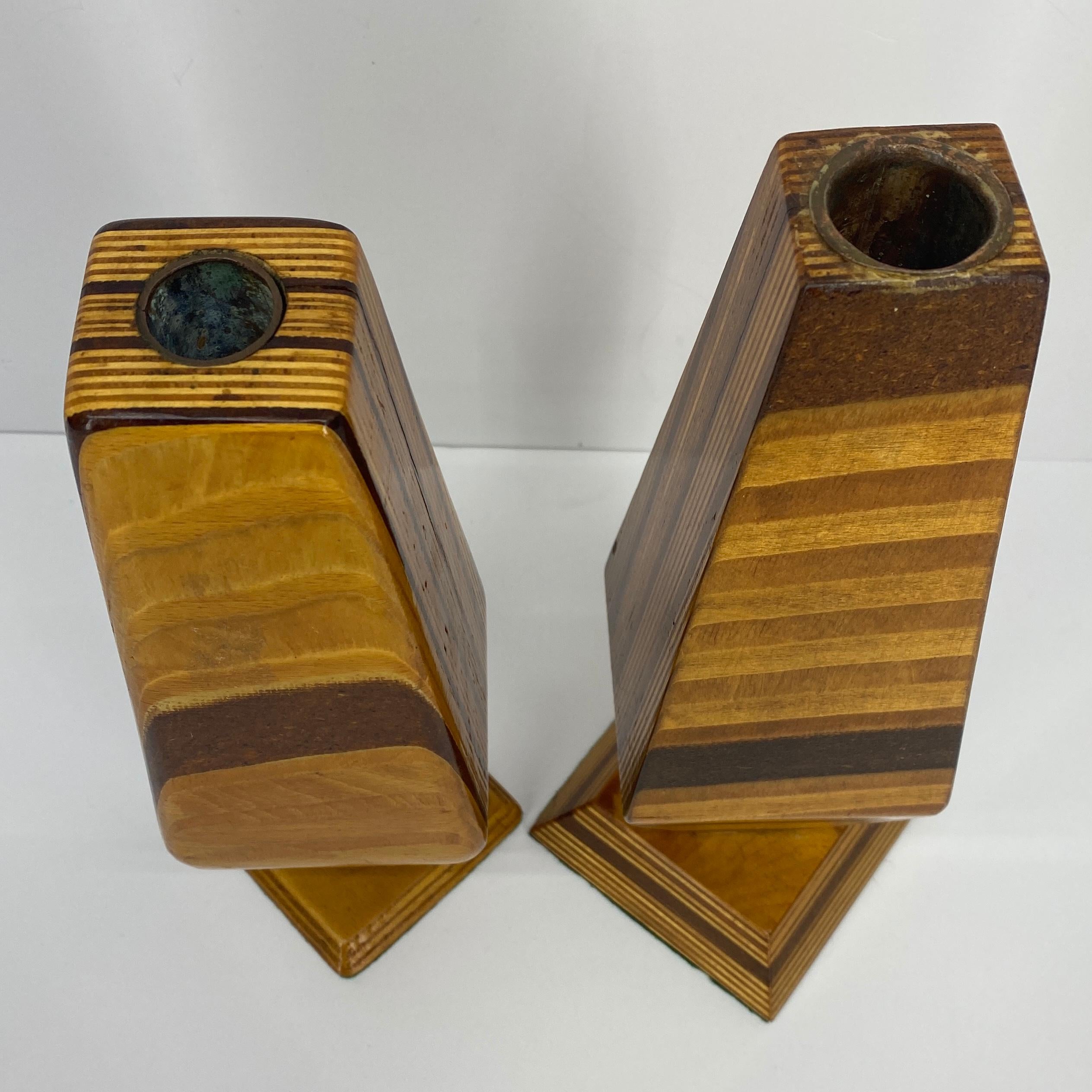 Pair of Tall Mid-Century Modern Wooden Candle Holders 3