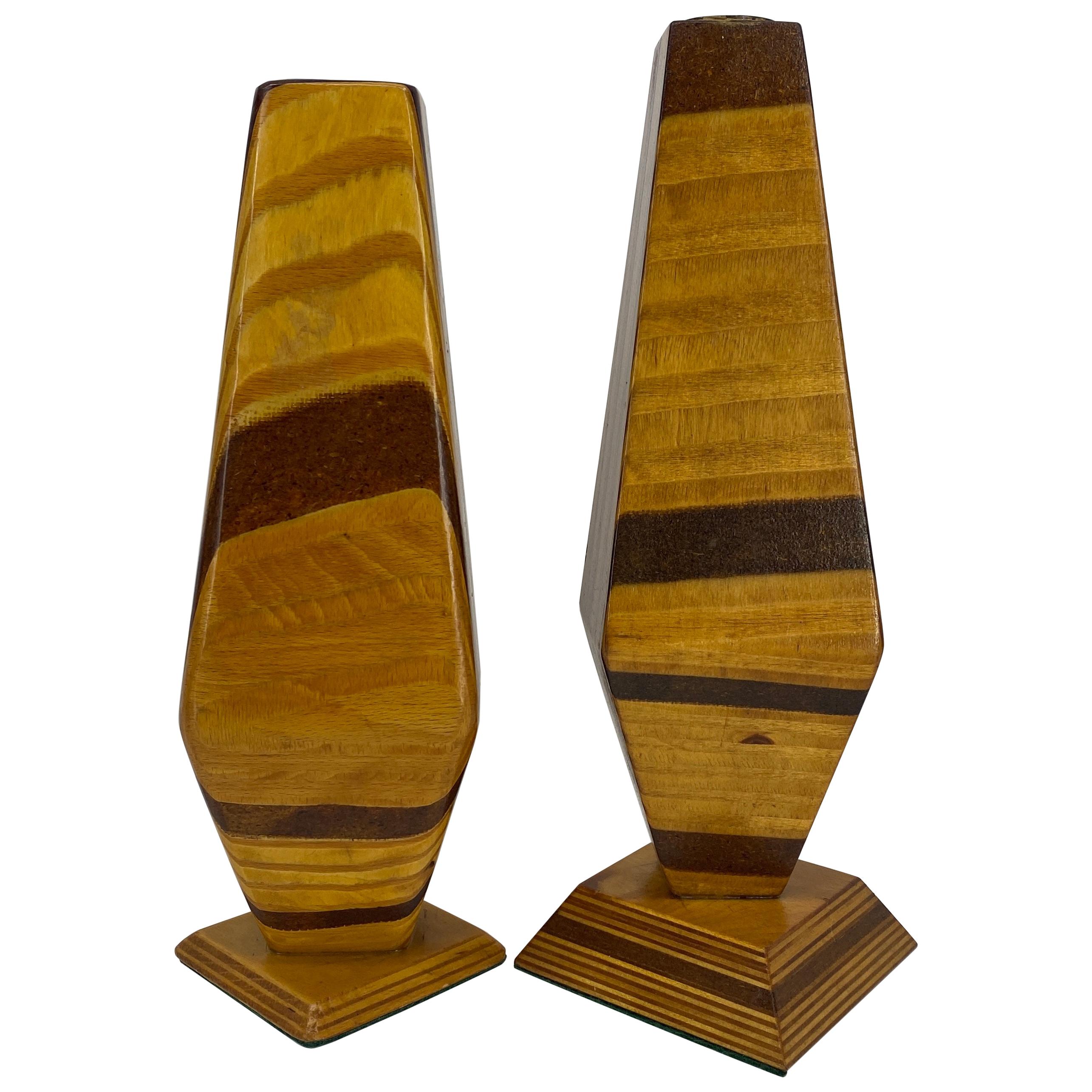 Pair of Tall Mid-Century Modern Wooden Candle Holders