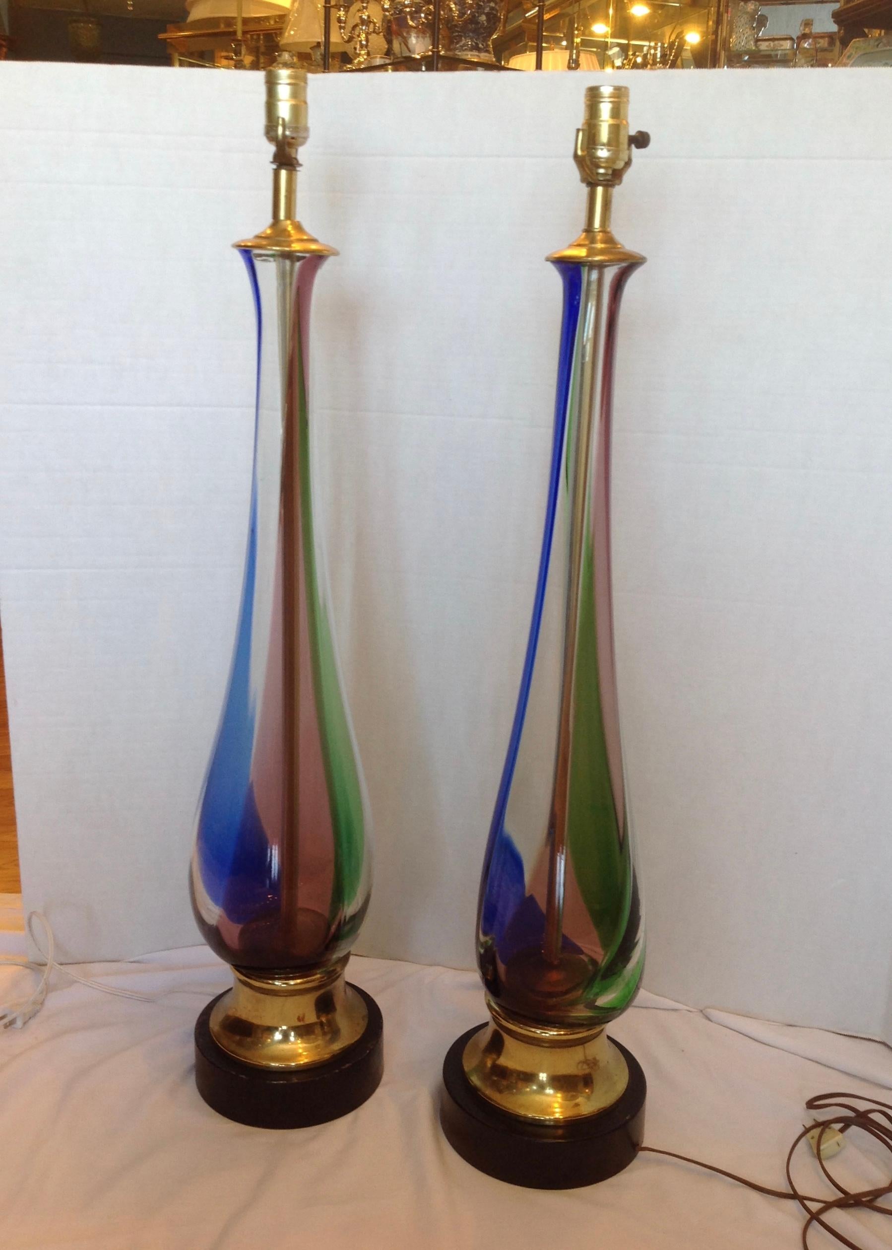 Paar hohe Murano-Lampen aus der Mitte des Jahrhunderts (Moderne der Mitte des Jahrhunderts) im Angebot