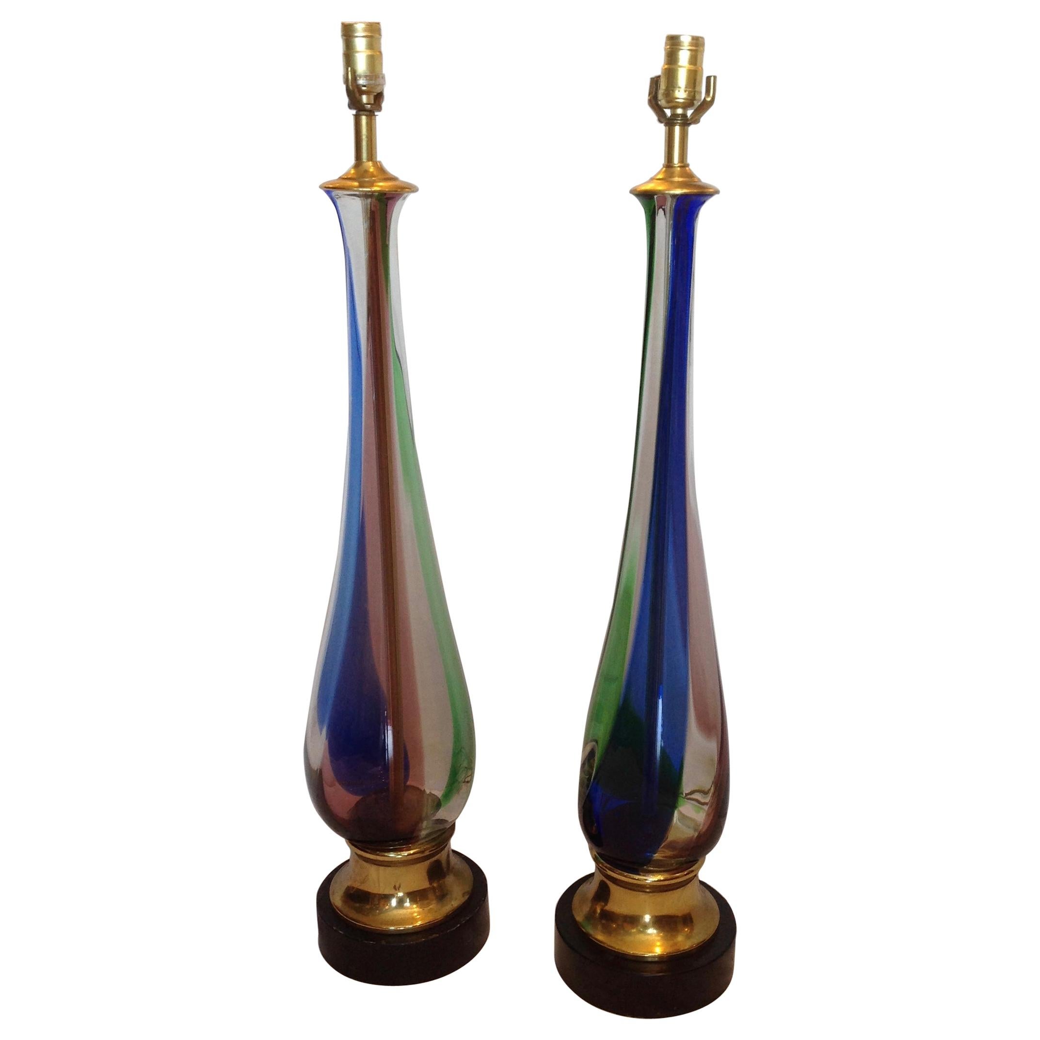 Paar hohe Murano-Lampen aus der Mitte des Jahrhunderts im Angebot
