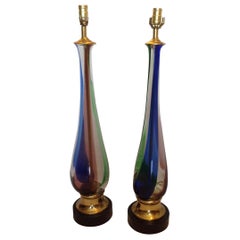 Retro Pair of Tall Midcentury Murano Lamps