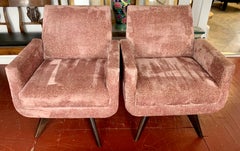 Pair of Tall Midcentury Style Swivel Chairs with New Salmon Velvet Upholstery
