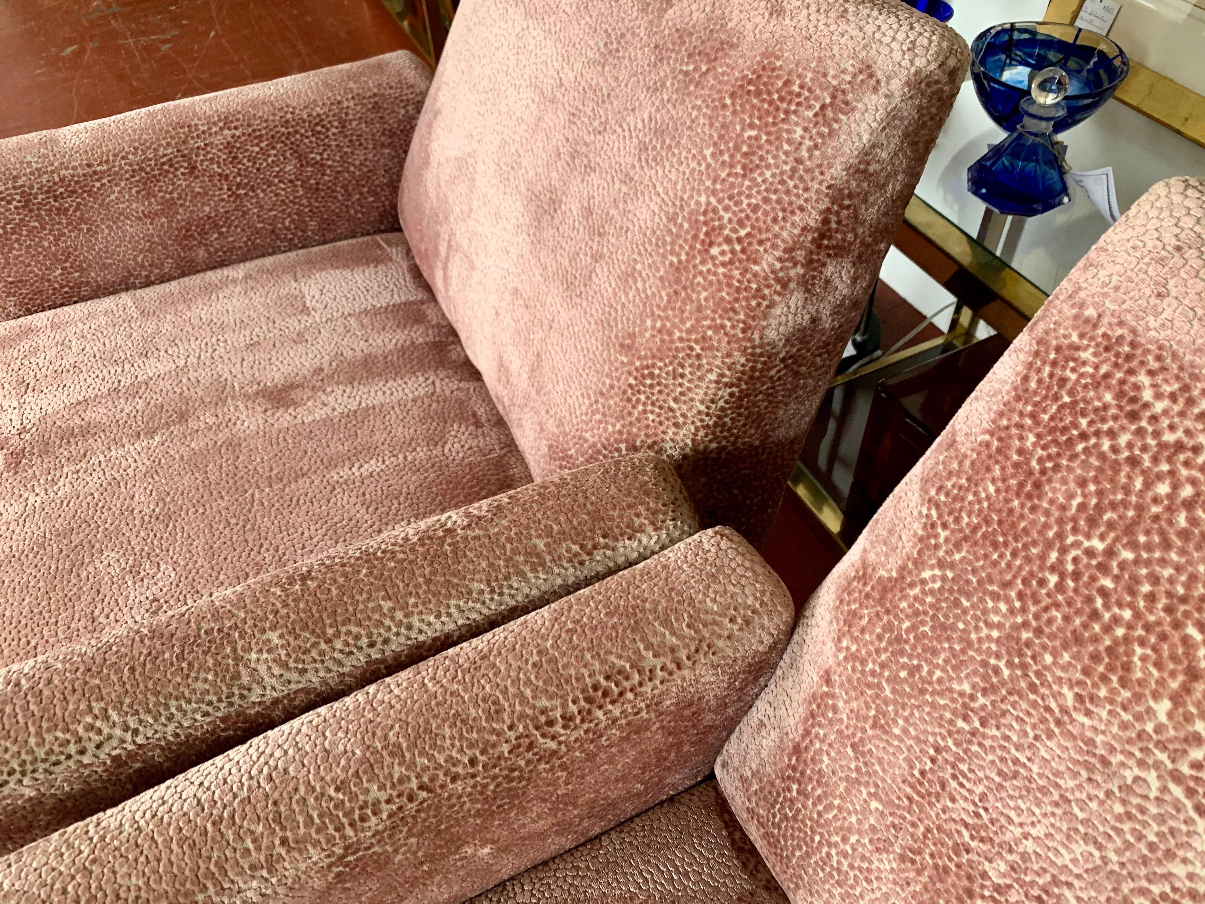 20th Century Pair of Tall Midcentury Style Swivel Chairs with New Salmon Velvet Upholstery