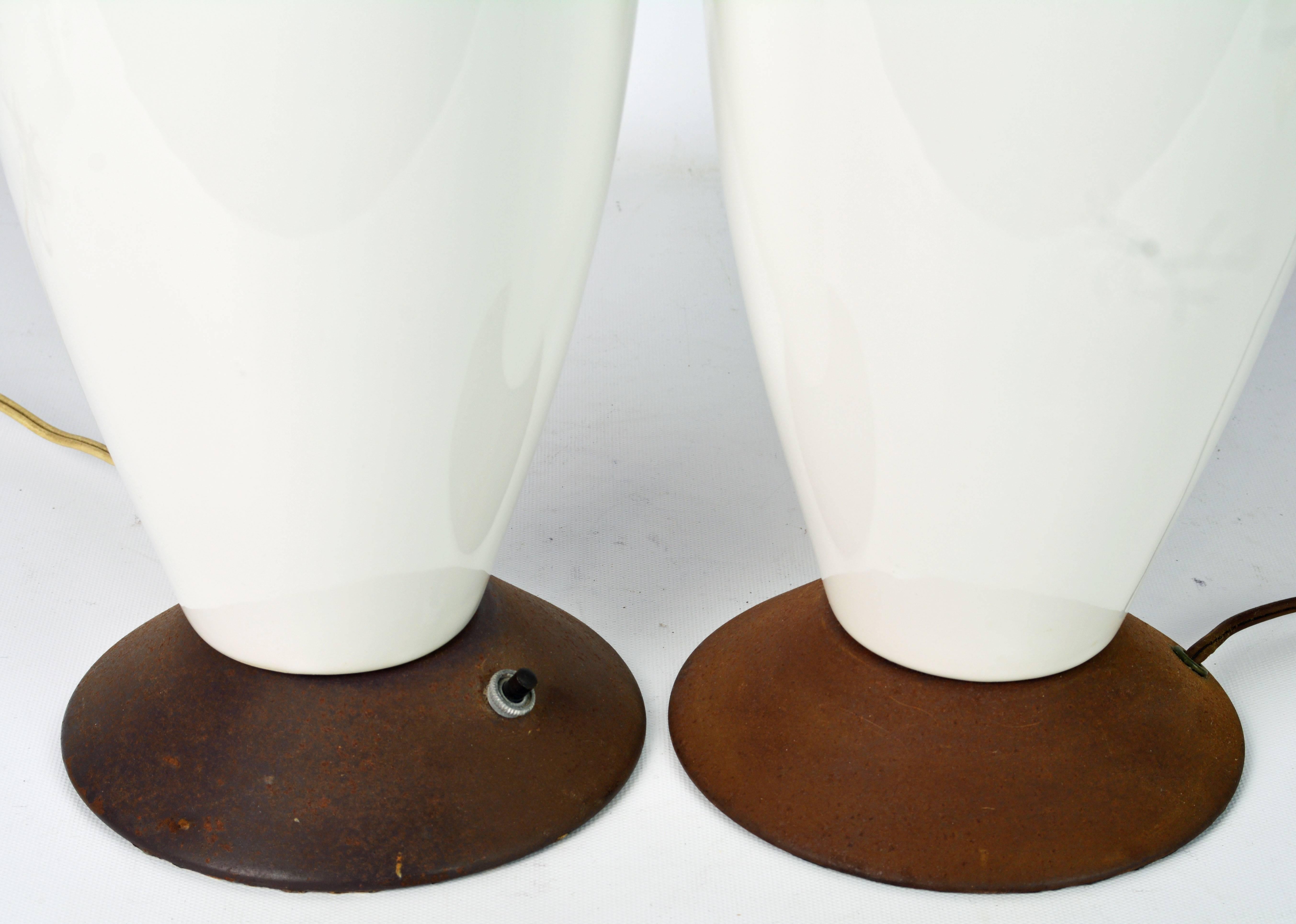 Pair of Tall Midcentury Danish Modern Style Ceramic and Teak Table Lamps In Good Condition In Ft. Lauderdale, FL