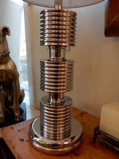 Pareja de Lámparas de Mesa Altas Modernas Cromadas Pulidas Años 80