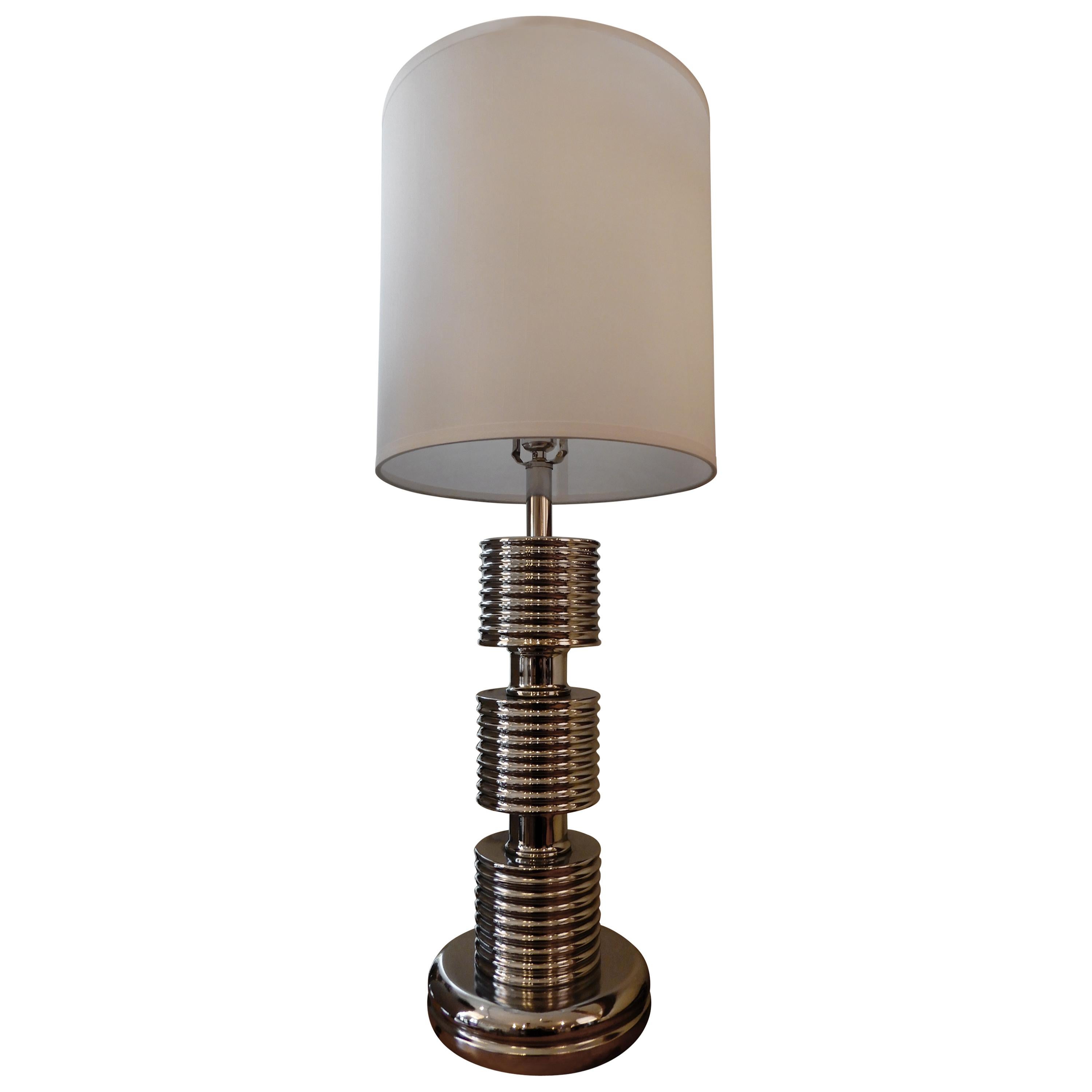 Paire de grandes lampes de bureau modernes en chrome poli des années 1980