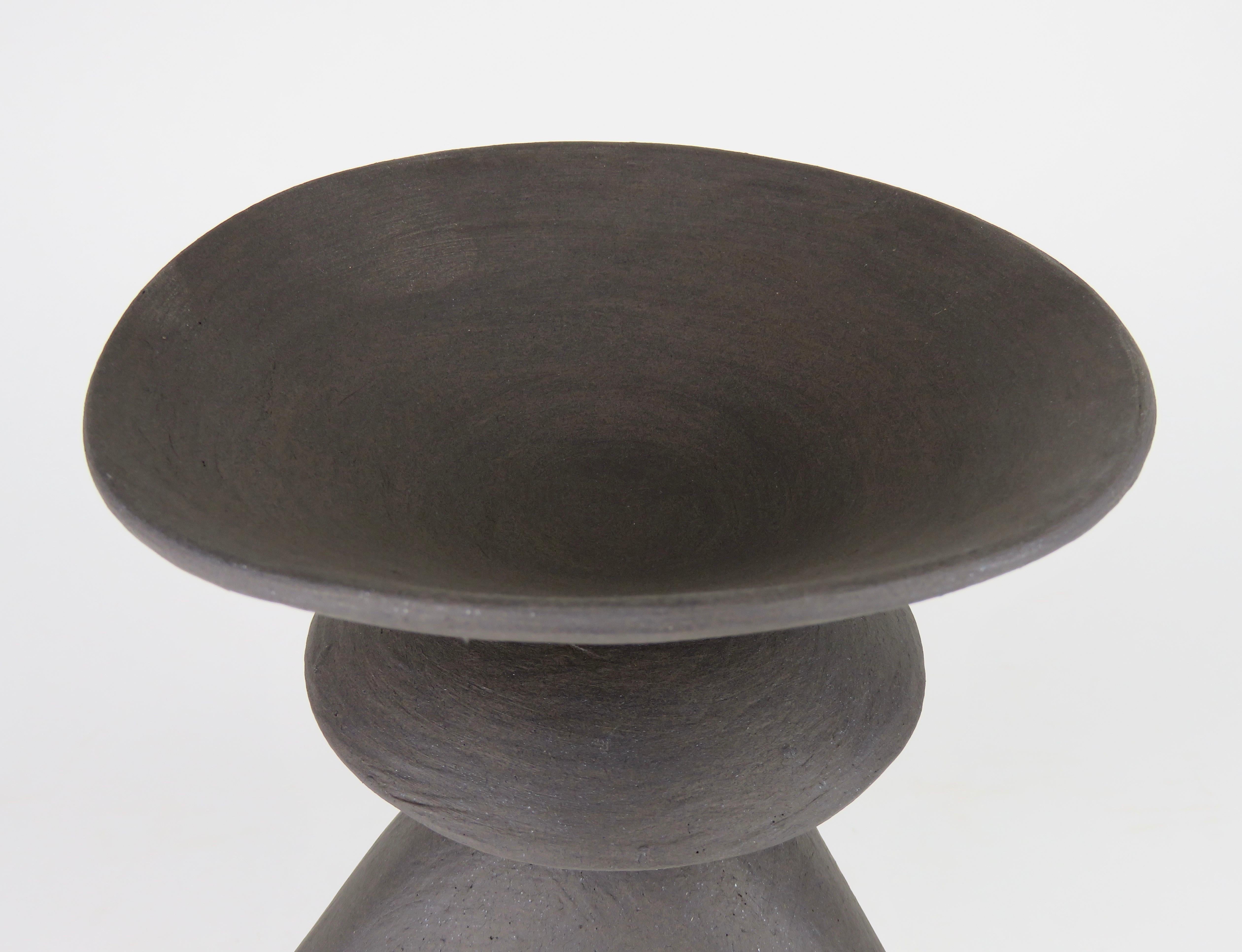 Pair of Tall Modern TOTEMS, Dark Matte Brown/Black Hand Built Ceramic Stoneware 4