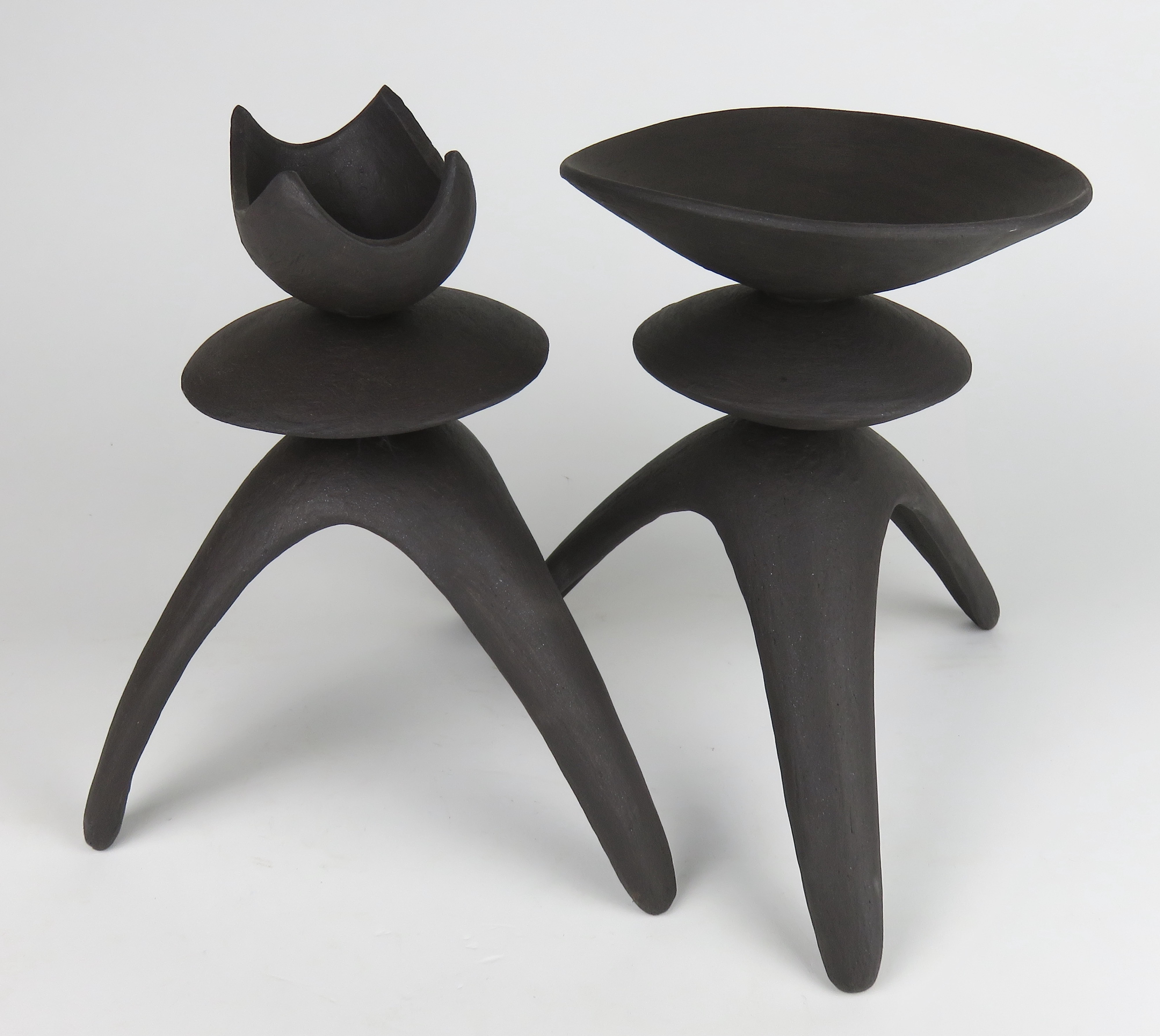 Pair of Tall Modern TOTEMS, Dark Matte Brown/Black Hand Built Ceramic Stoneware In New Condition In New York, NY