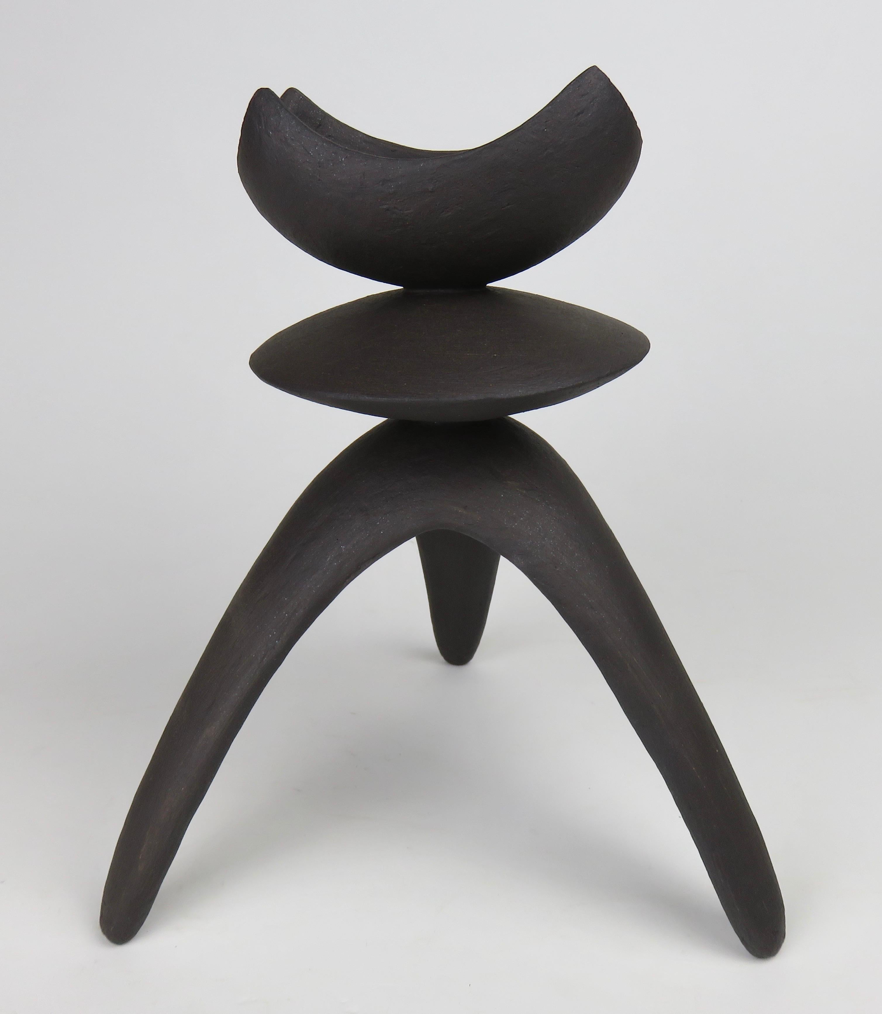 Contemporary Pair of Tall Modern TOTEMS, Dark Matte Brown/Black Hand Built Ceramic Stoneware
