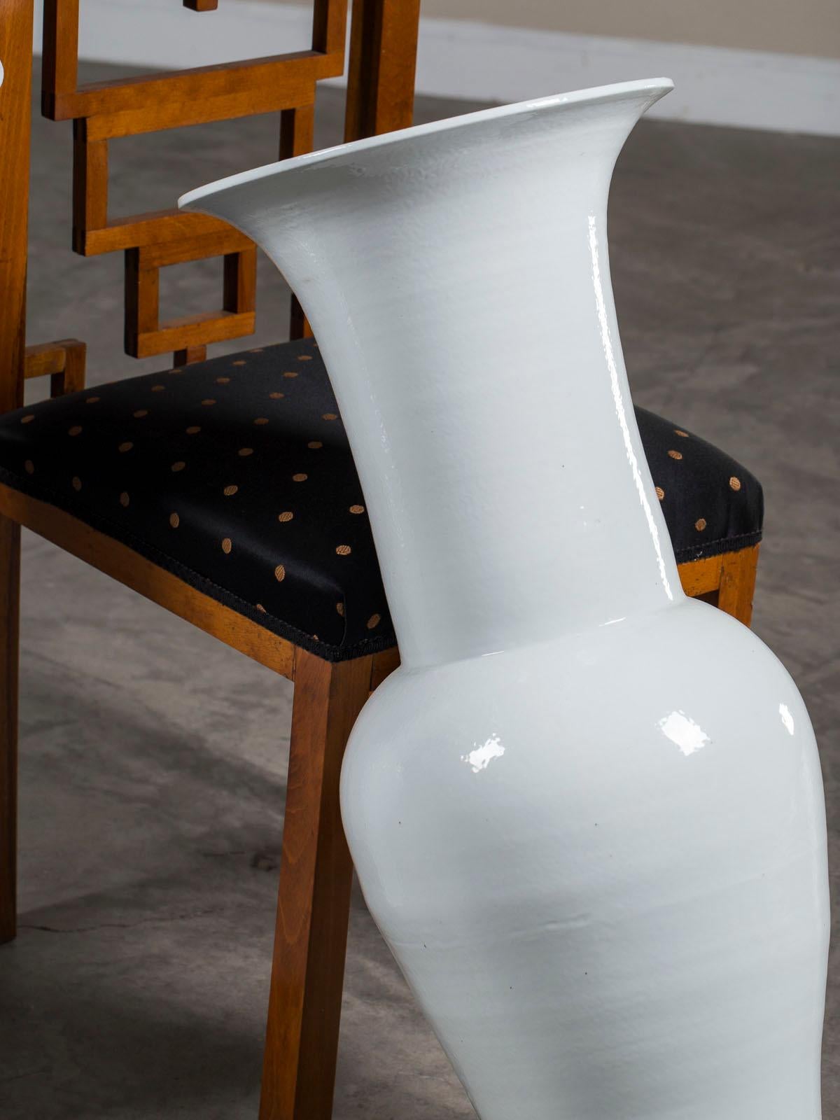 Pair of Tall Modern White Ceramic Handmade Chinese Temple Vases 1