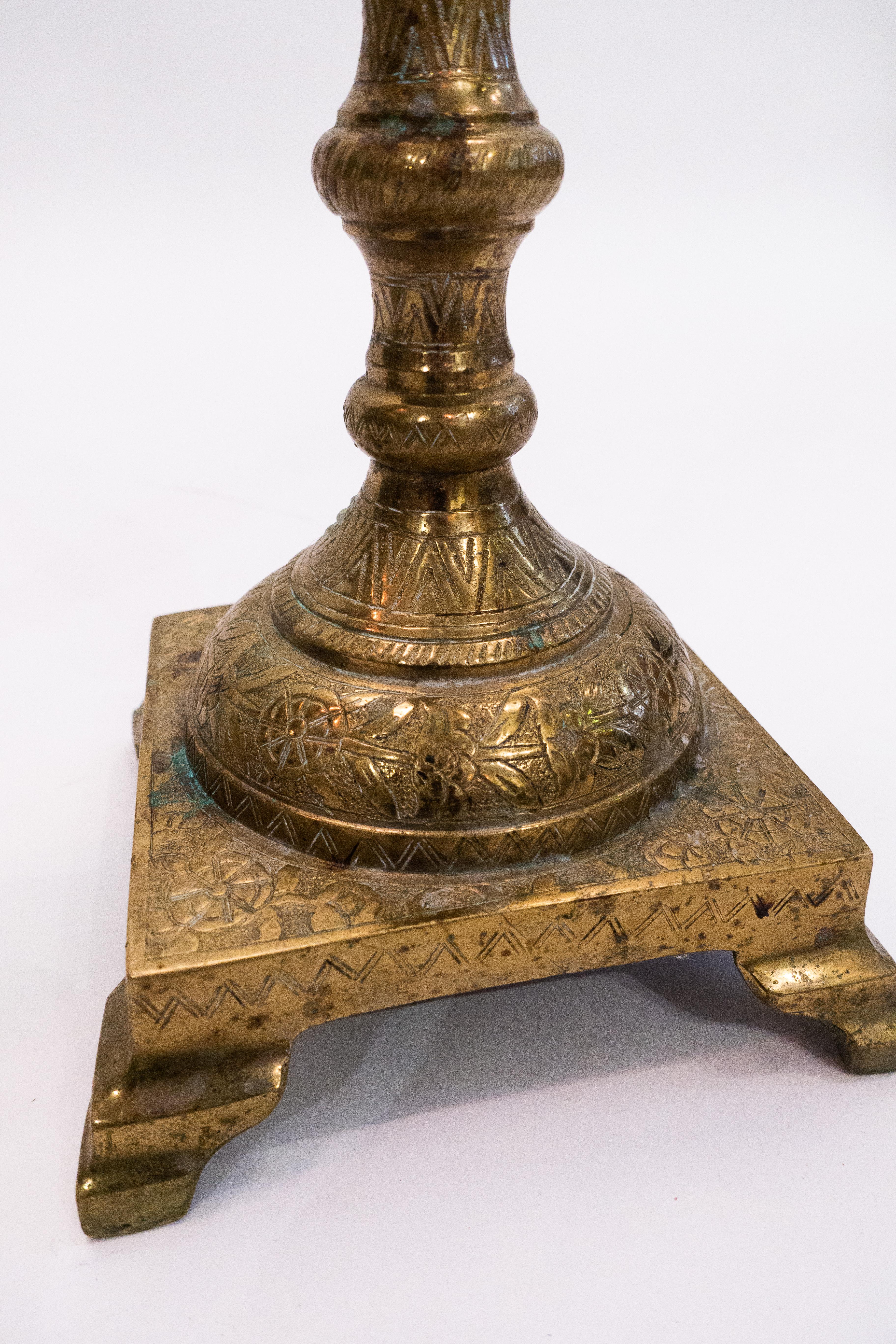 Pair of Tall Moroccan Brass Candlesticks, 1950s In Good Condition In New York, NY